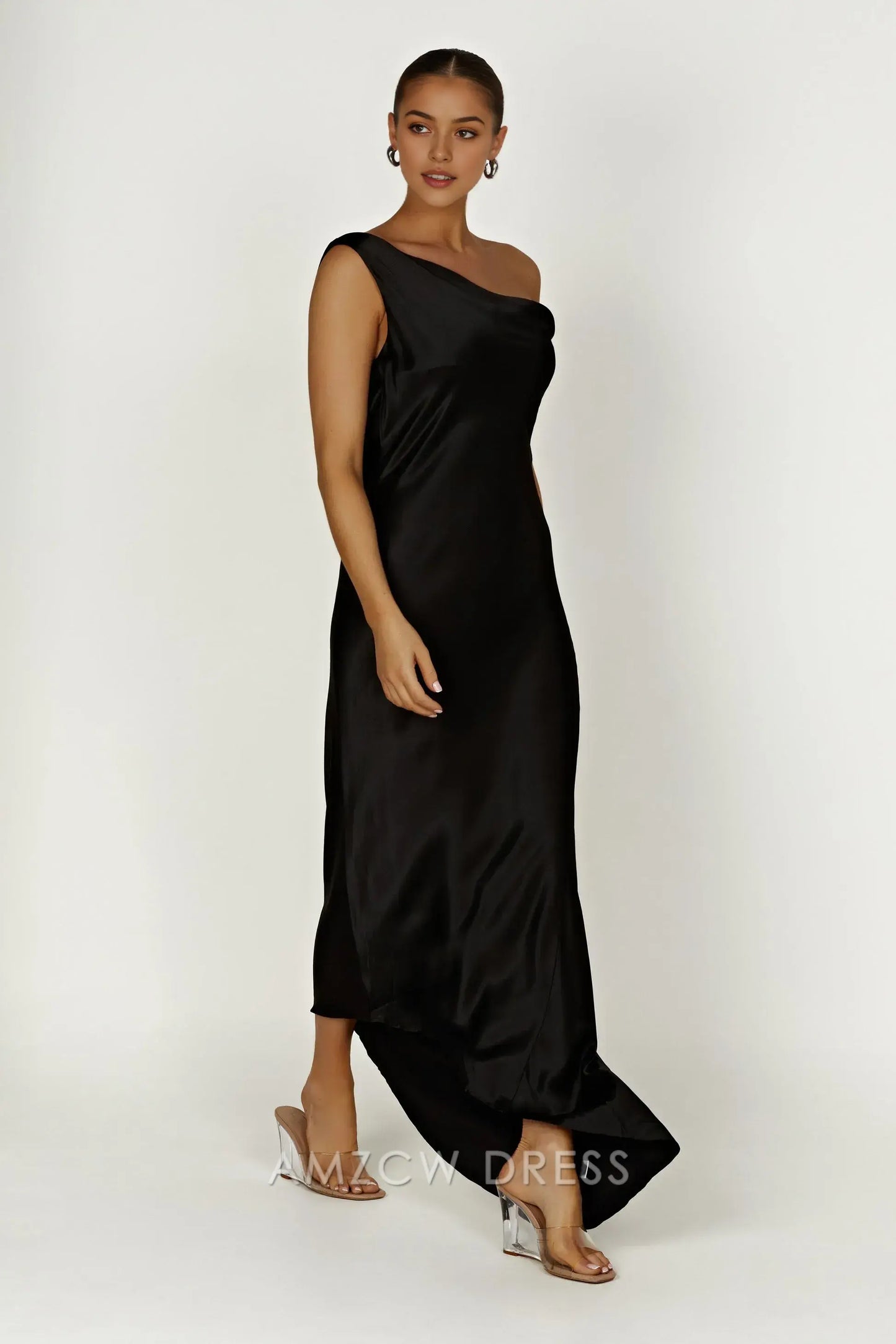 Amzcw Elegant One - Shoulder Backless Satin Gown: Prom & Event Stunner Party wear