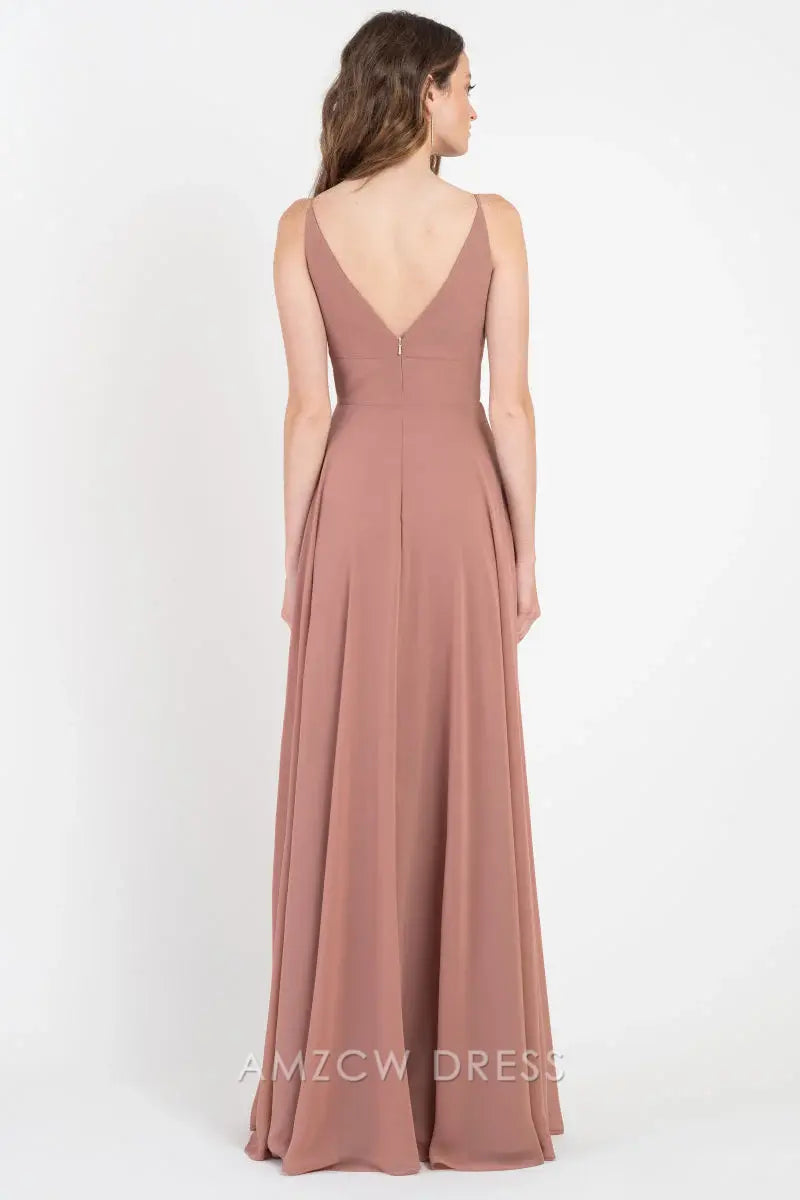 Vestido largo elegante y romántico en rosa ruborizado con escote en V profundo de Amzcw para eventos, vestidos formales