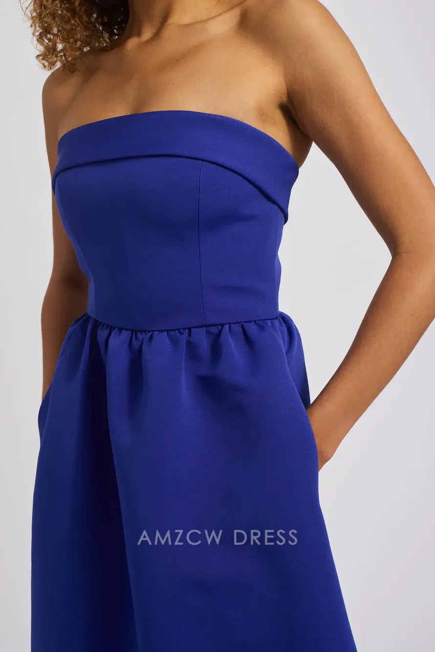 Elegante vestido largo azul rey sin tirantes Amzcw: vestido de noche elegante para eventos formales