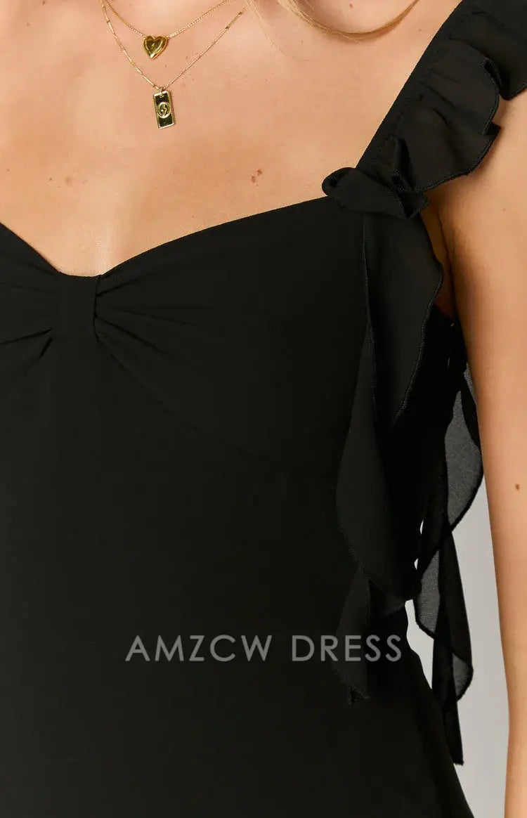 Amzcw Elegant Ruffled Strap Mini Dress: Ideal for Nights Out, Birthday Celebrations, and Club Gatherings. Its Sweet Ruffles and Flattering Cut Bring Playful Charm to Evening Occasions.