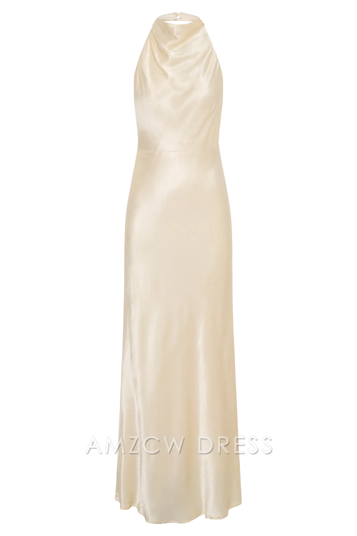 Elegante vestido largo Amzcw de satén con cuello halter, escote desbocado y espalda abierta: una opción elegante para eventos formales.