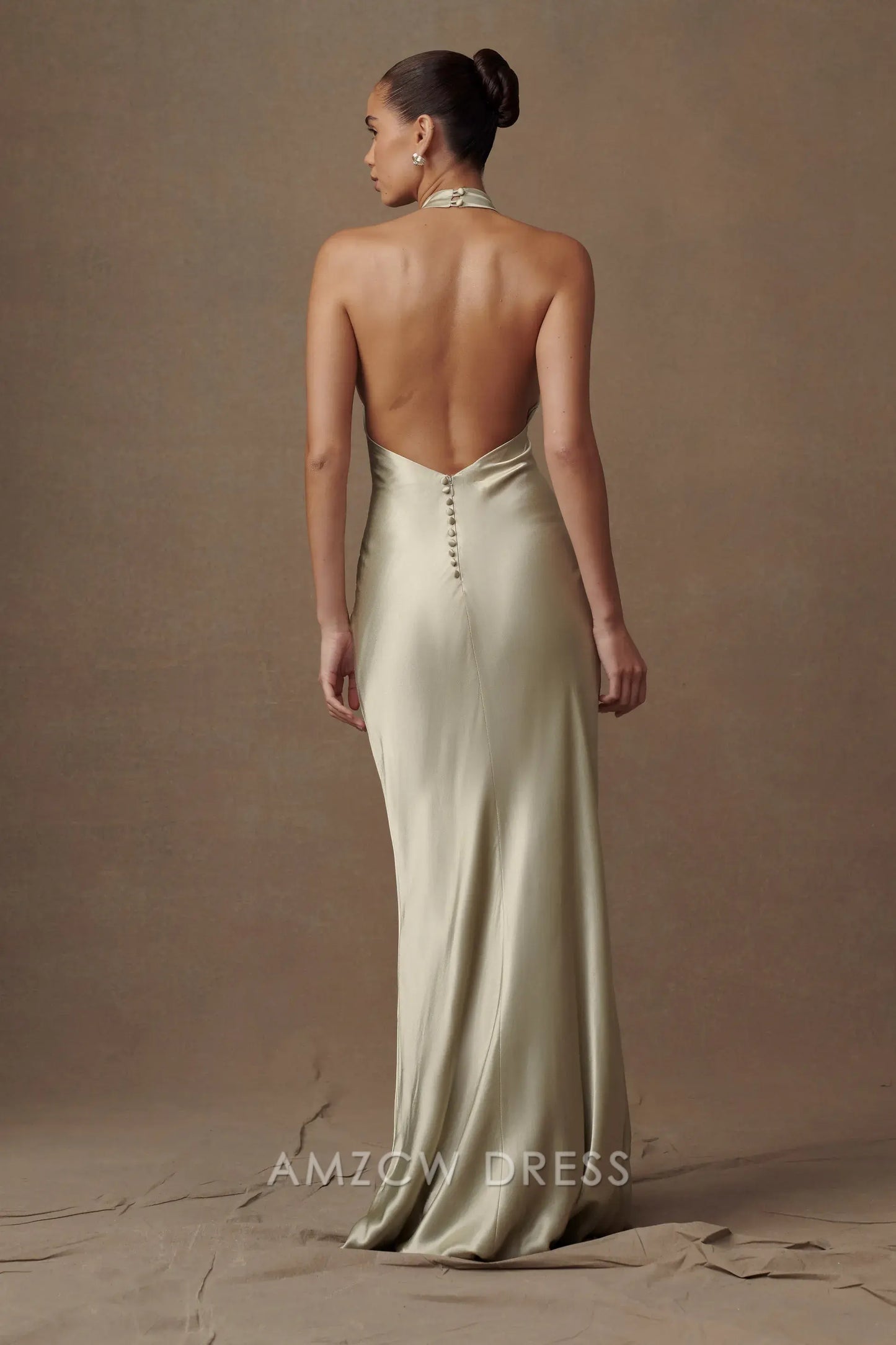 Amzcw Elegant Satin Halter - Neck Maxi Dress with Open Back: A Graceful Option for Formal Occasions