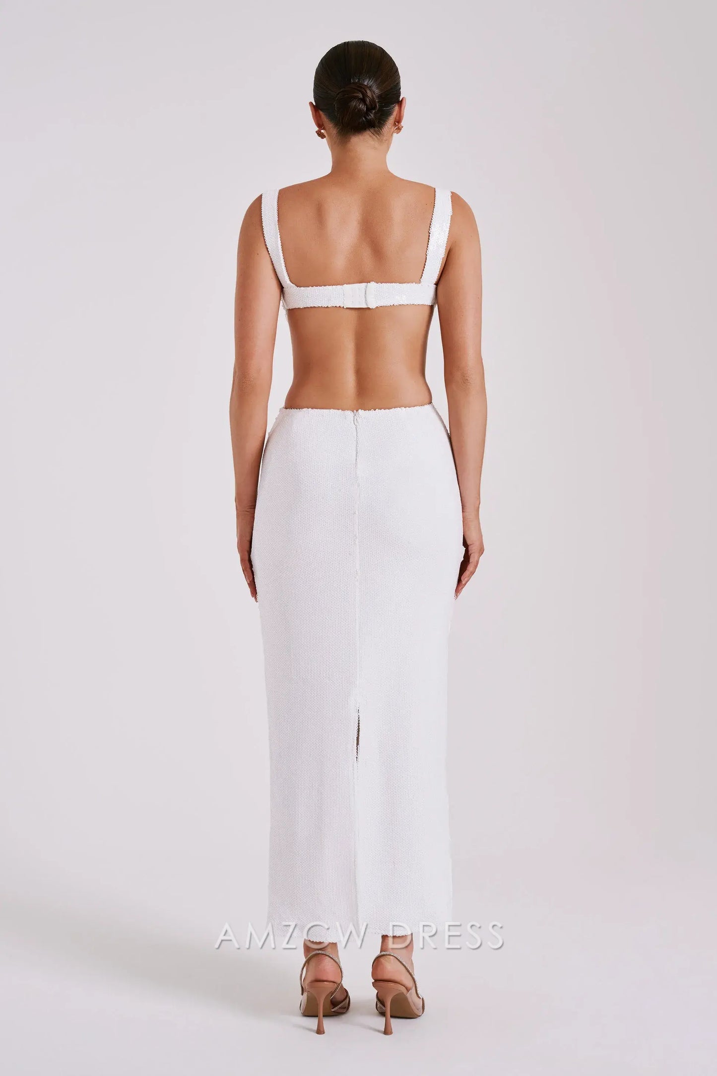 Amzcw Elegant Sequin - Embellished Maxi Dress with Cutout Details and Square Neckline: A Bold Choice for Glamorous Events