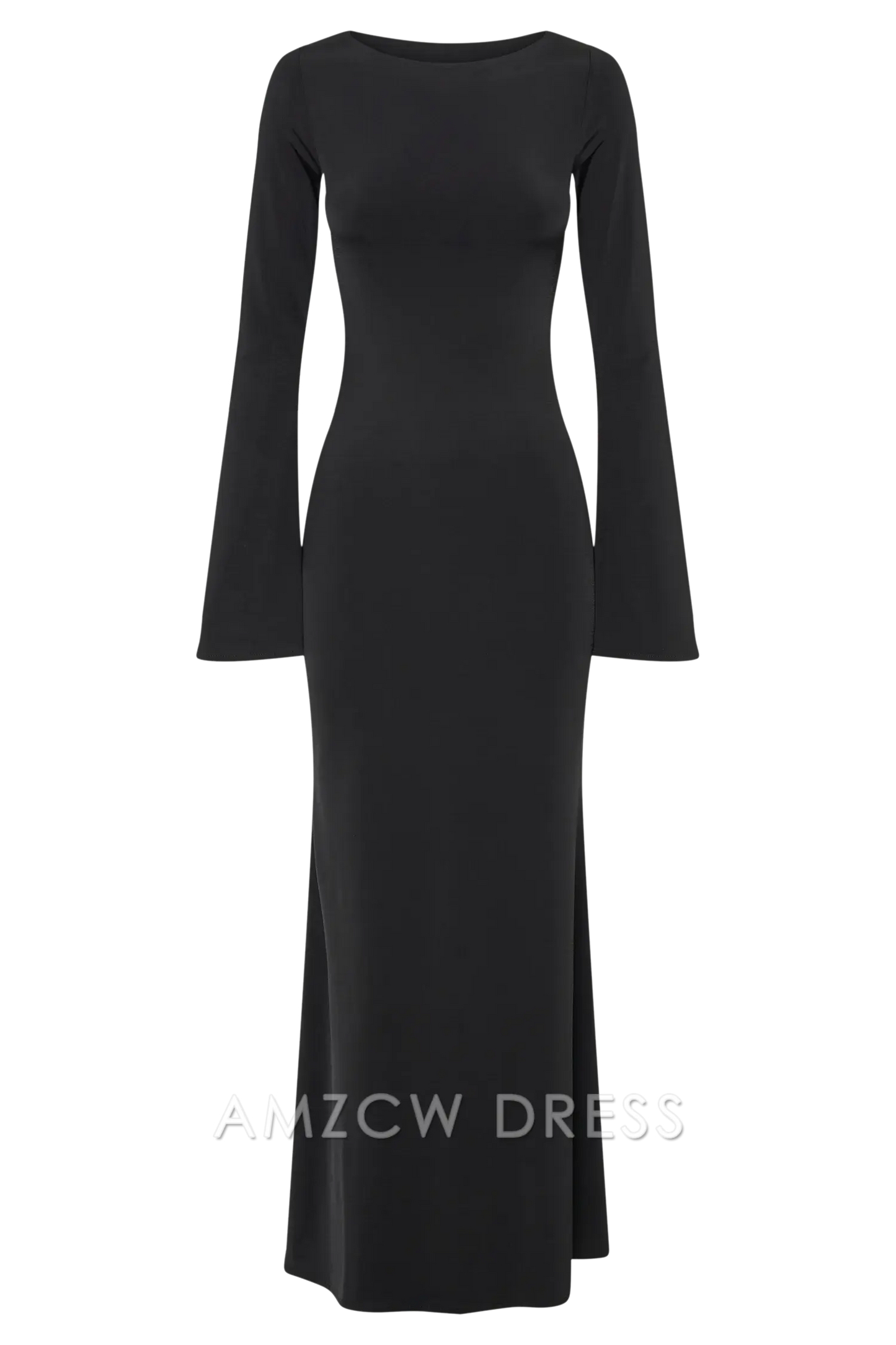 Elegante vestido largo de manga larga con escote barco de Amzcw: una opción atemporal para ocasiones formales.