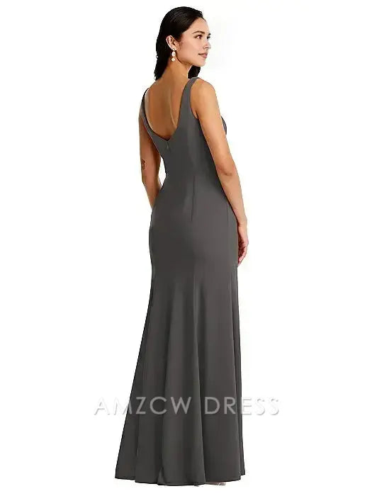 Amzcw Elegant Square - Neck Sleeveless Gown with Side Slit: Timeless Grace formal wear dresses