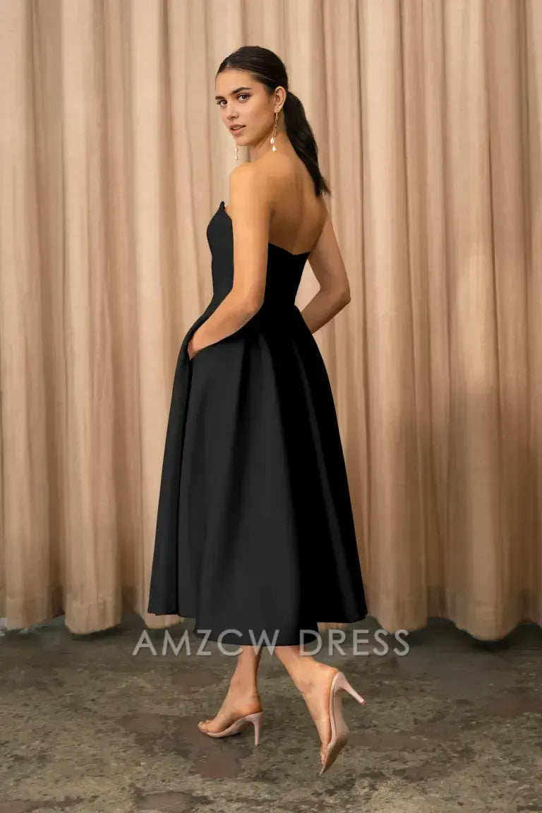 Amzcw Elegant Strapless A - Line Midi Dress: Timeless Chic for Evening Affairs