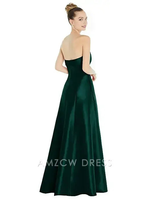 Amzcw Elegant Strapless Bow - Front Gown with Side Slit & Pockets: Chic Sophistication formal wear dresses