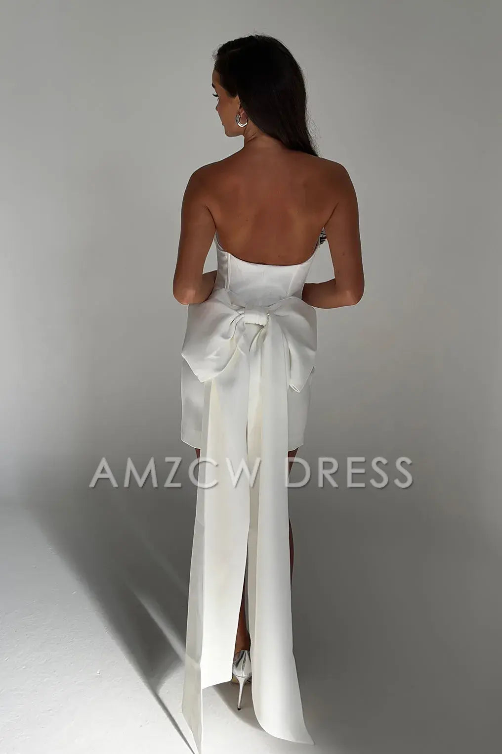 Amzcw Elegant Strapless White Dress with Train: Prom & Event Highlight Party wear
