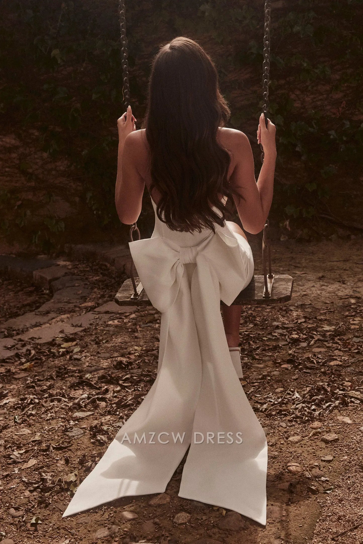 Amzcw Elegant Strapless White Dress with Train: Prom & Event Highlight Party wear