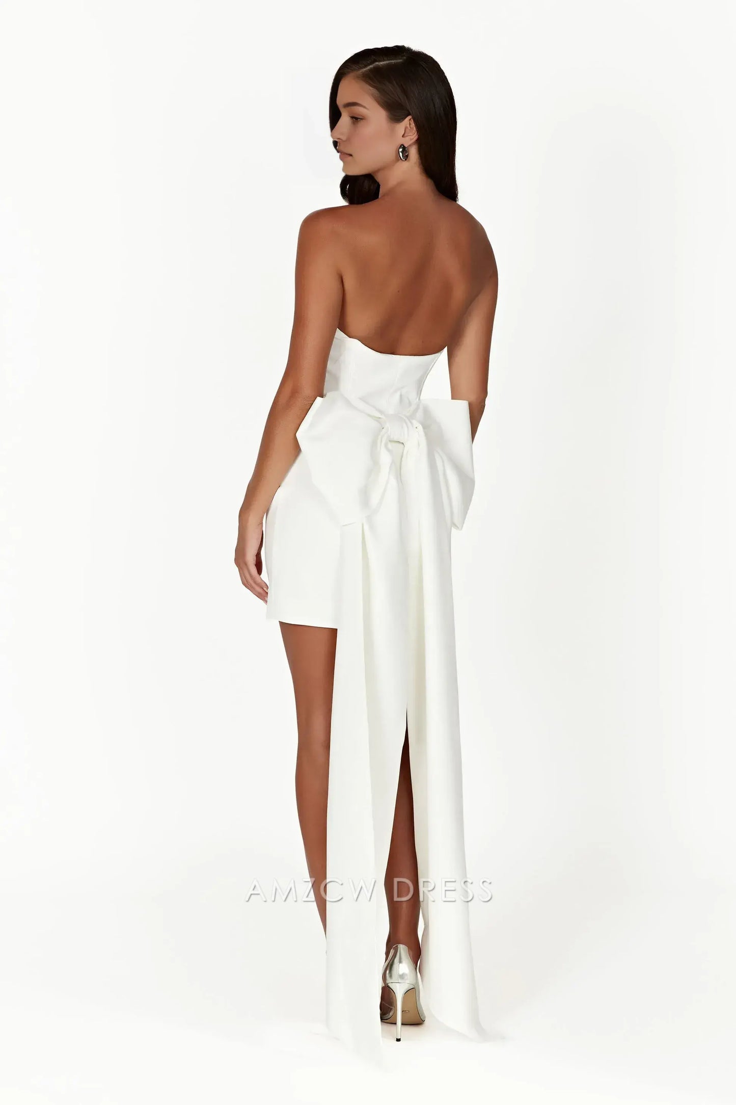 Amzcw Elegant Strapless White Dress with Train: Prom & Event Highlight Party wear