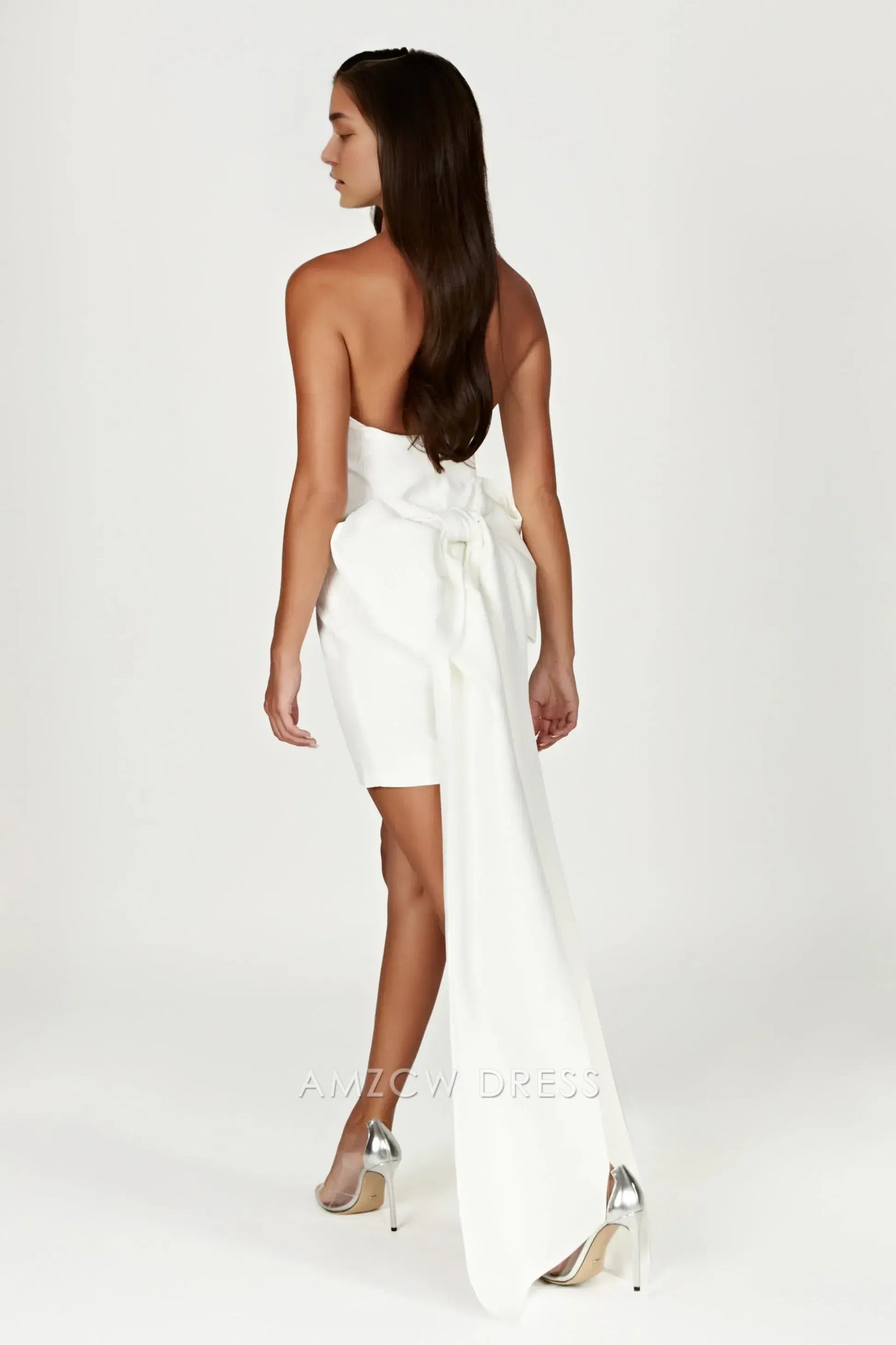 Amzcw Elegant Strapless White Dress with Train: Prom & Event Highlight Party wear