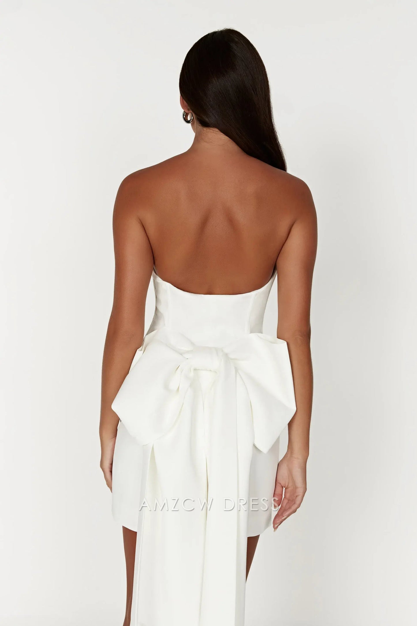 Amzcw Elegant Strapless White Dress with Train: Prom & Event Highlight Party wear