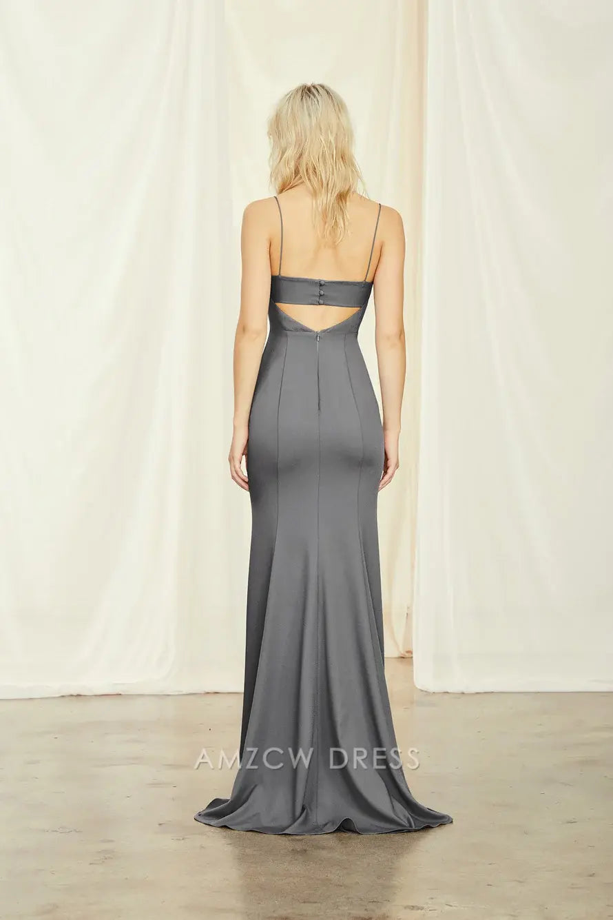 Amzcw Elegant Strappy Square - Neck Gown with Side Slit: Modern Elegance formal wear dresses