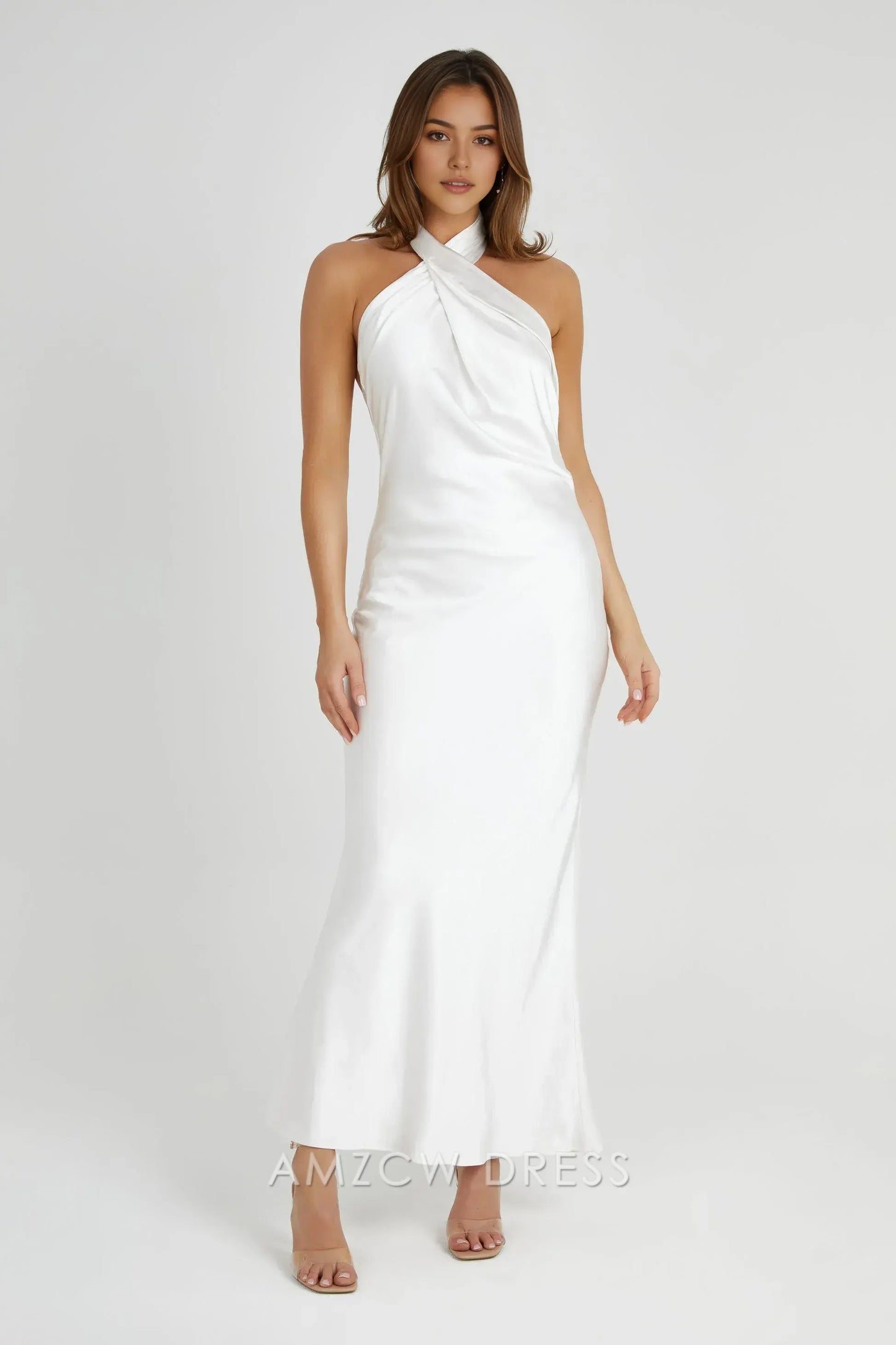 Amzcw Elegant Twisted Halter Satin Gown: Prom & Event Highlight Party wear