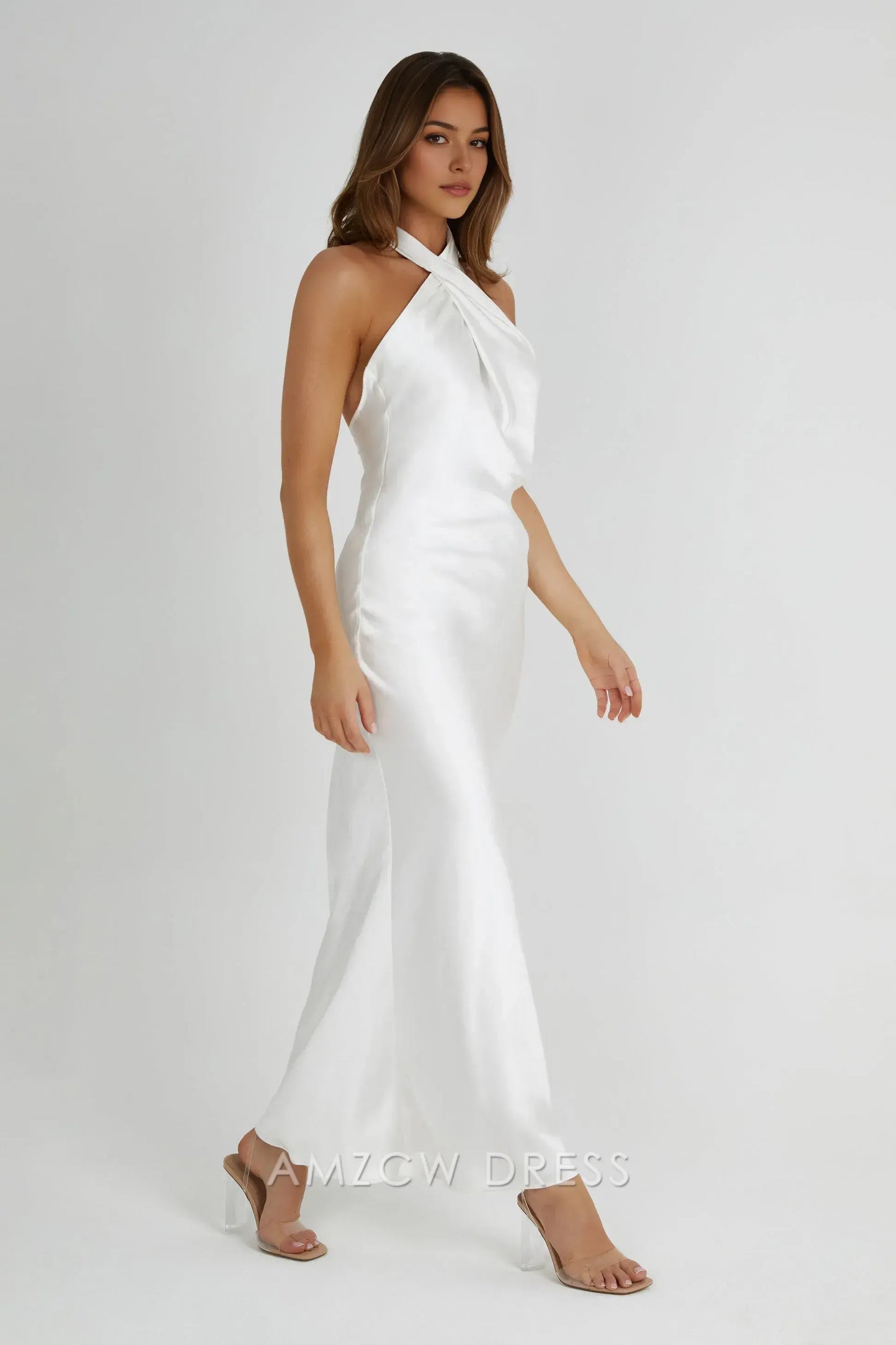 Amzcw Elegant Twisted Halter Satin Gown: Prom & Event Highlight Party wear
