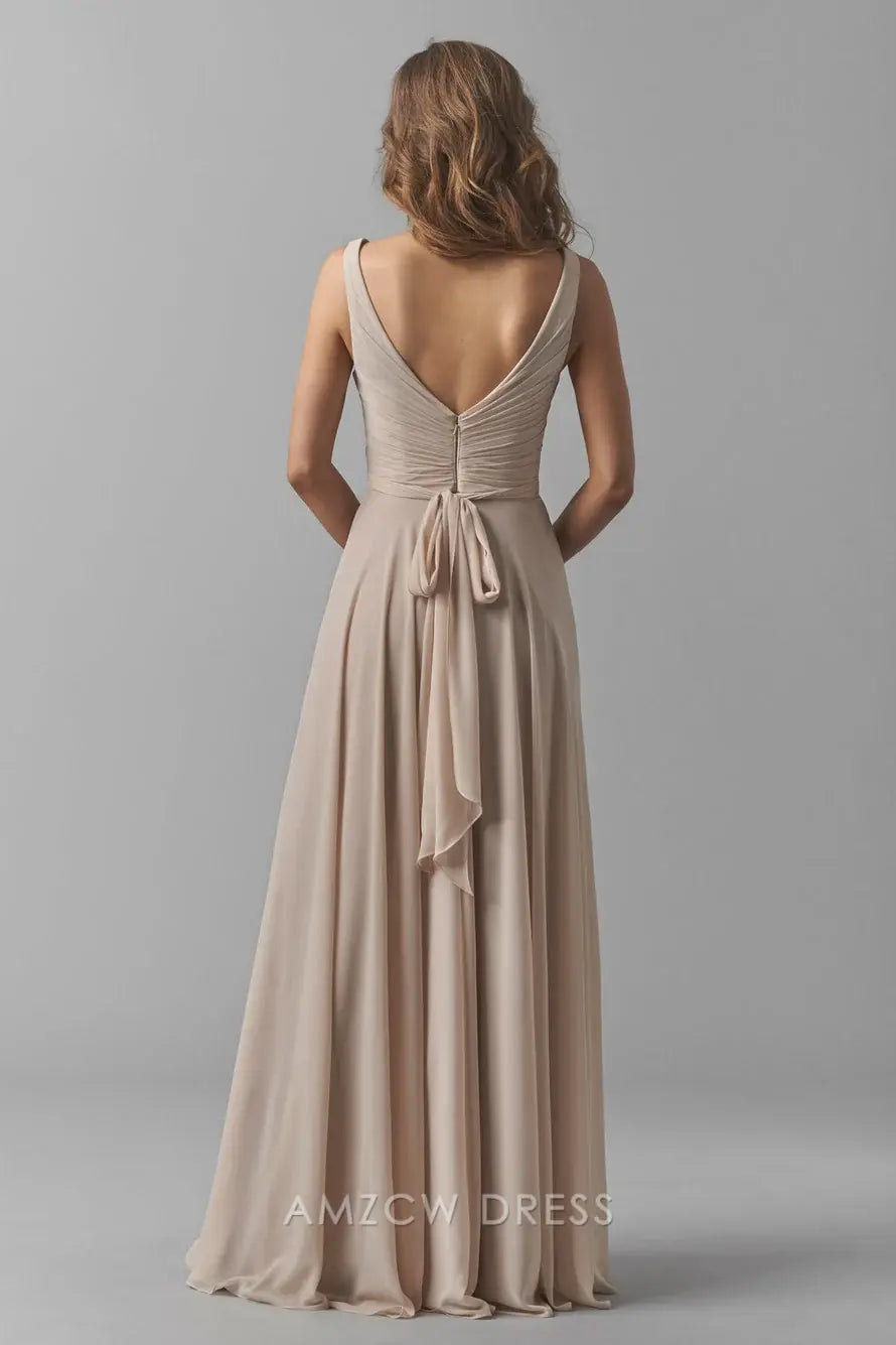 Amzcw Elegant V - Neck Chiffon Maxi Dress: Graceful Simplicity formal wear dresses