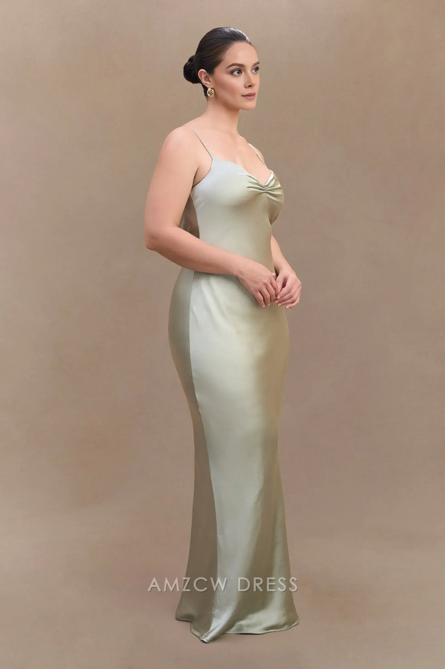 Amzcw Elegant prom Plus Size clothes Sweetheart Satin Maxi Dress - Sage Floor Length formal hot sale for women