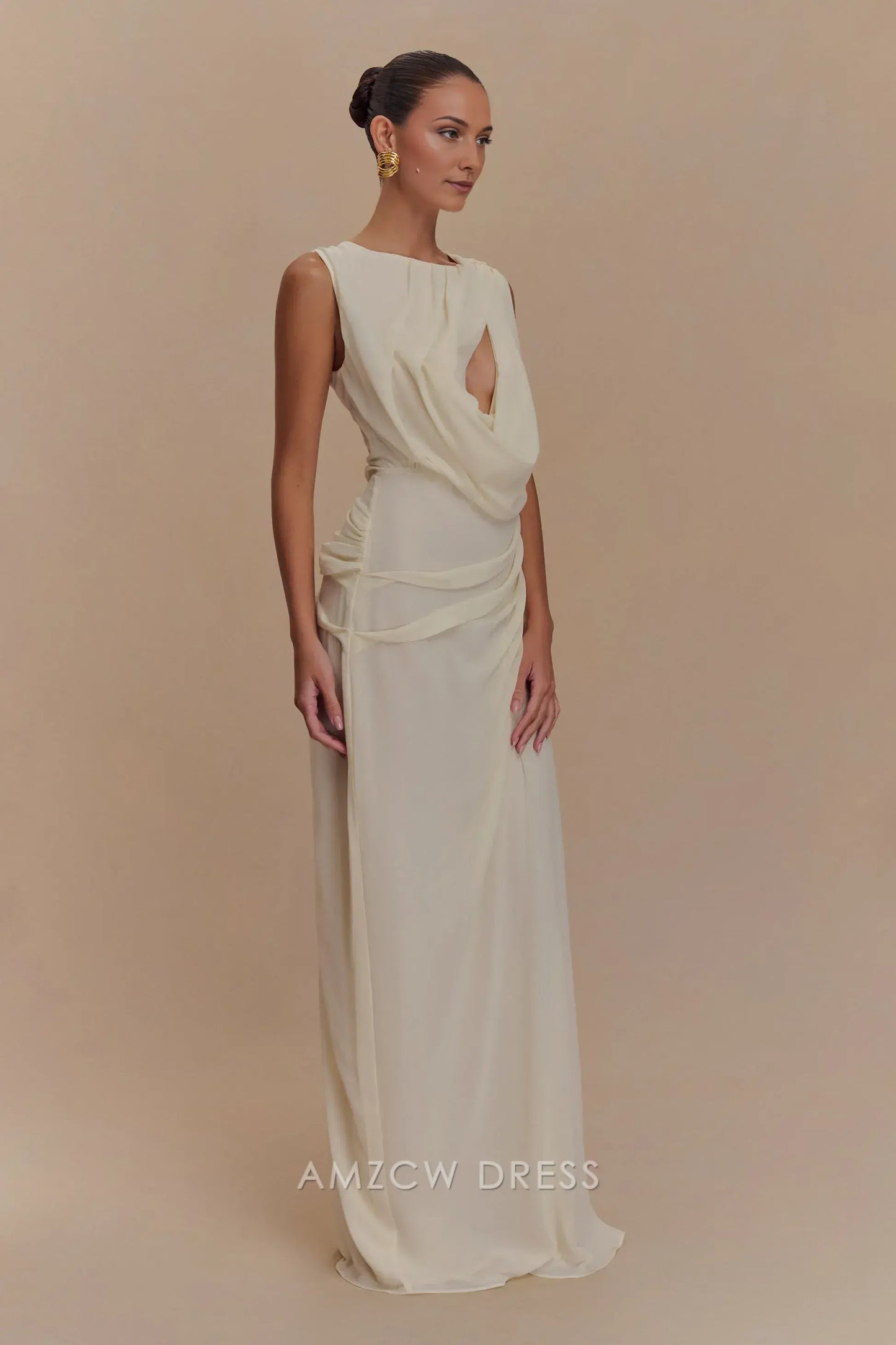 Amzcw Elegant prom clothes Chiffon Maxi Dress - Ivory Floor Length formal hot sale for women