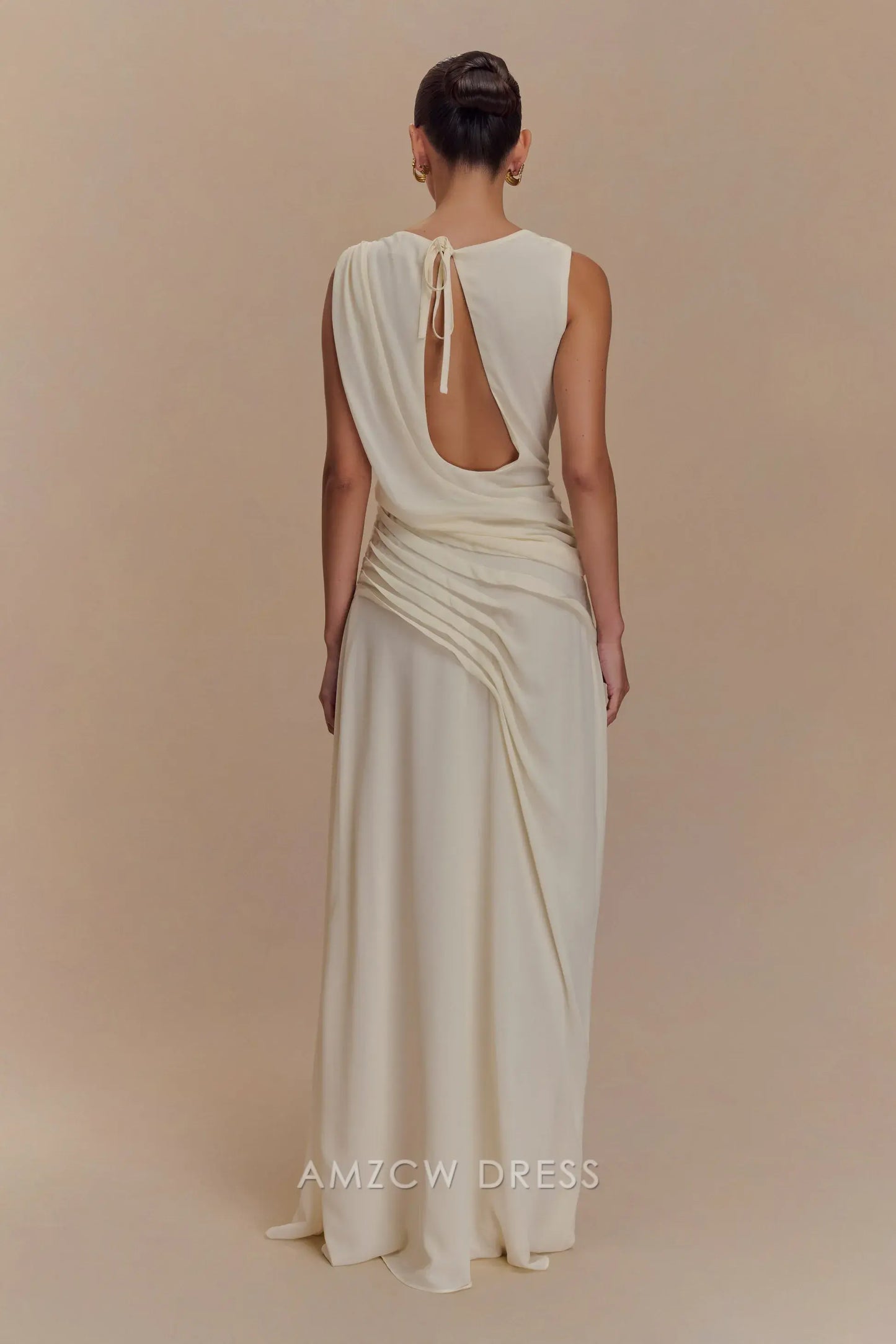 Amzcw Elegant prom clothes Chiffon Maxi Dress - Ivory Floor Length formal hot sale for women