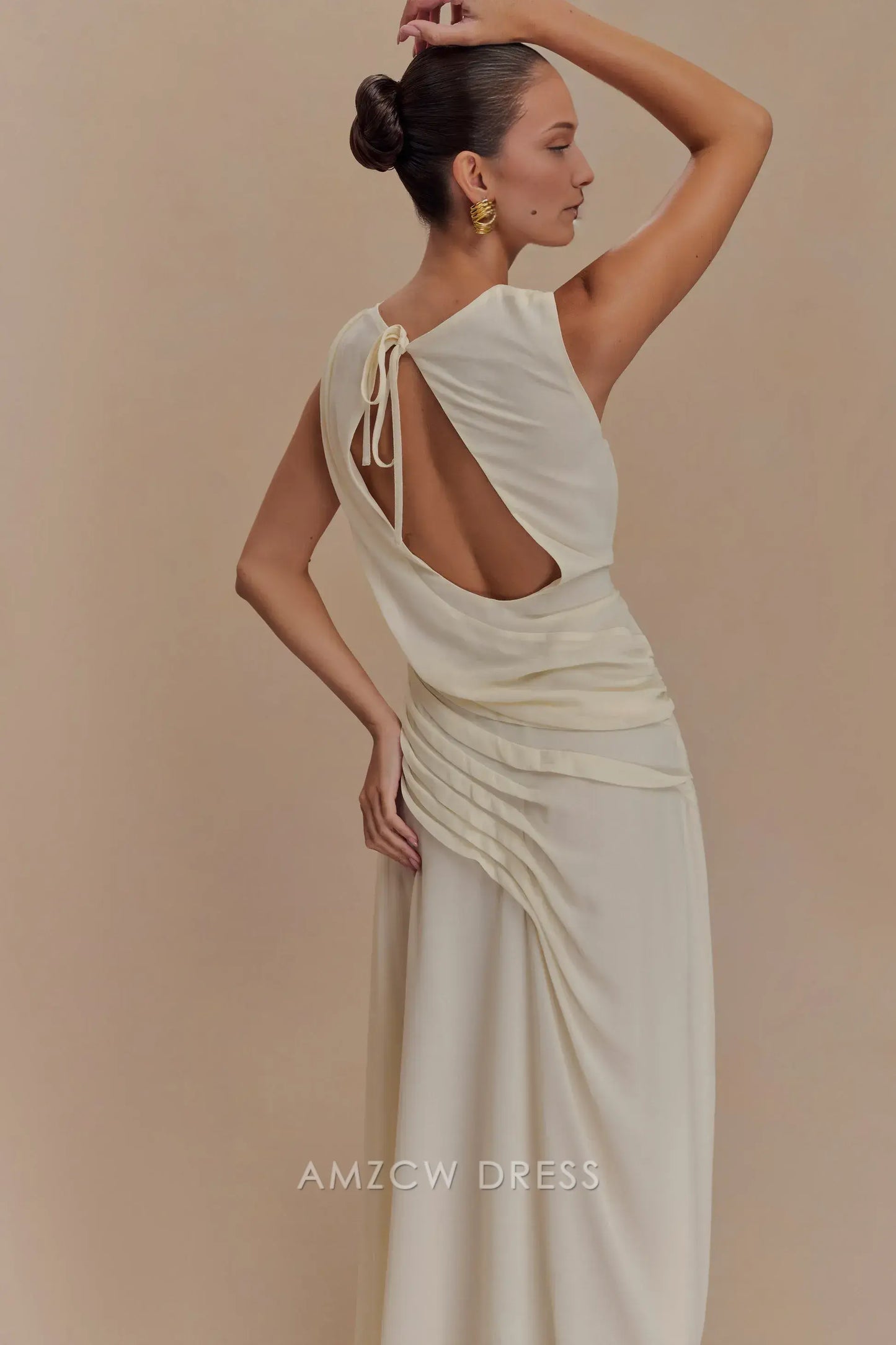 Amzcw Elegant prom clothes Chiffon Maxi Dress - Ivory Floor Length formal hot sale for women