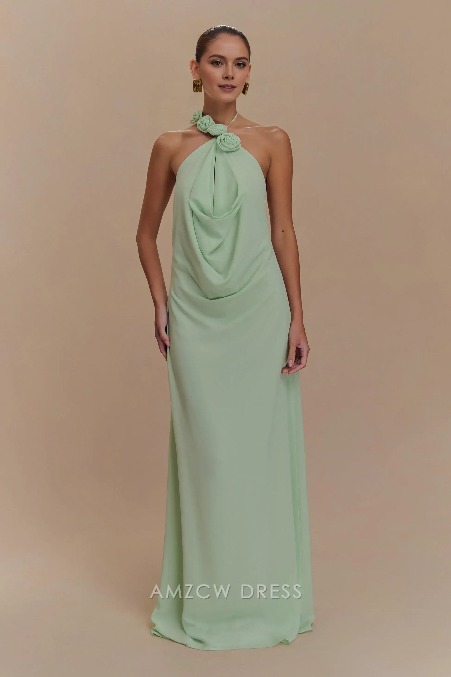Amzcw Elegant prom clothes Cowl Neck Maxi Dress - Sage Floor Length formal hot sale for women