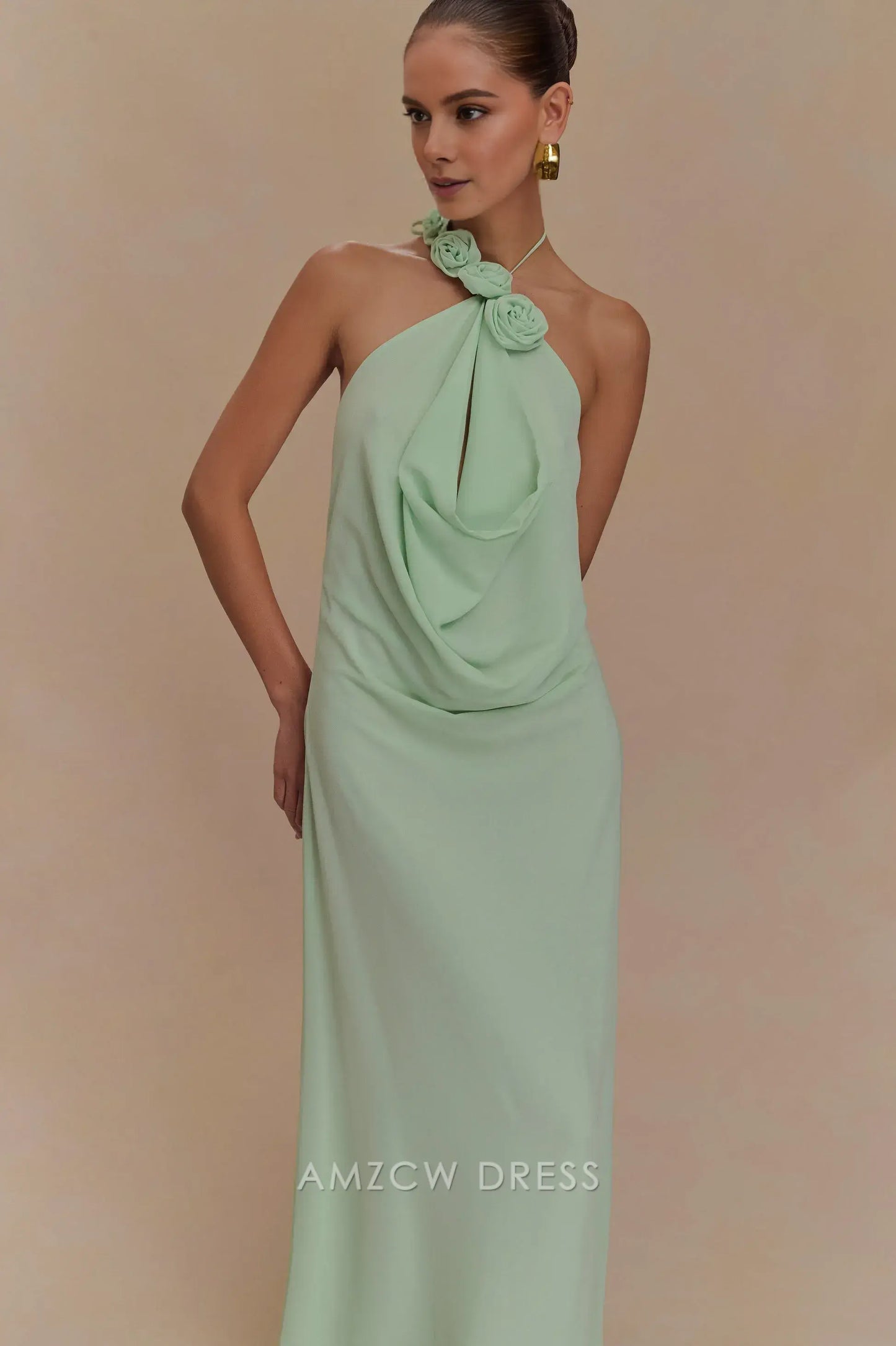 Amzcw Elegant prom clothes Cowl Neck Maxi Dress - Sage Floor Length formal hot sale for women