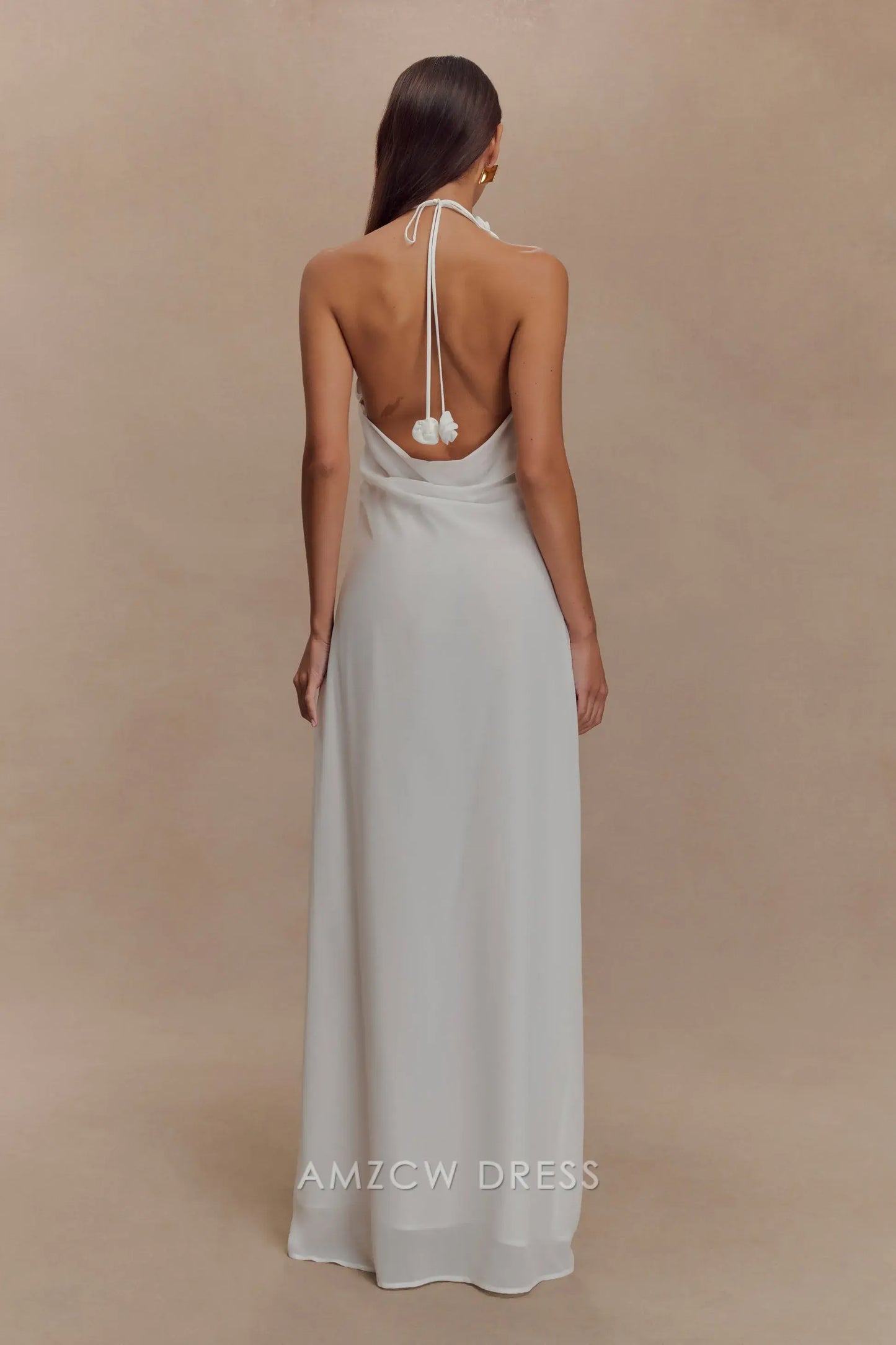 Amzcw Elegant prom clothes Cowl Neck Maxi Dress - White Floor Length formal hot sale for women