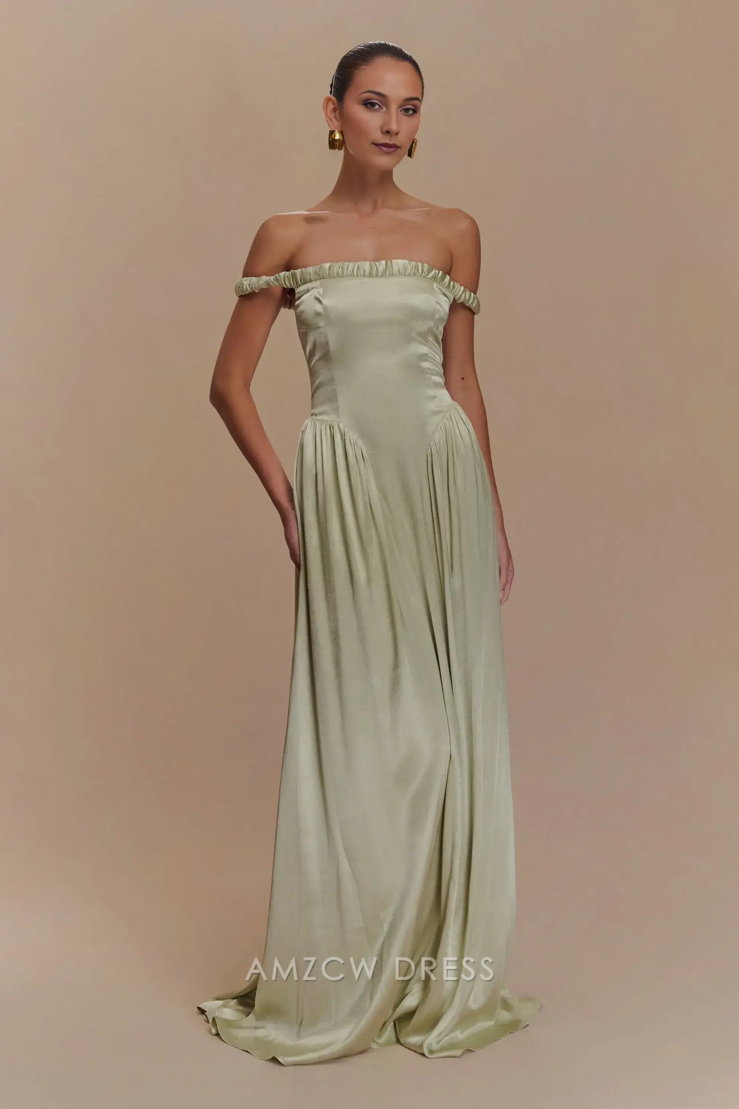 Amzcw Elegant prom clothes Dropped Waist Maxi Dress - Sage Floor Length formal hot sale for women
