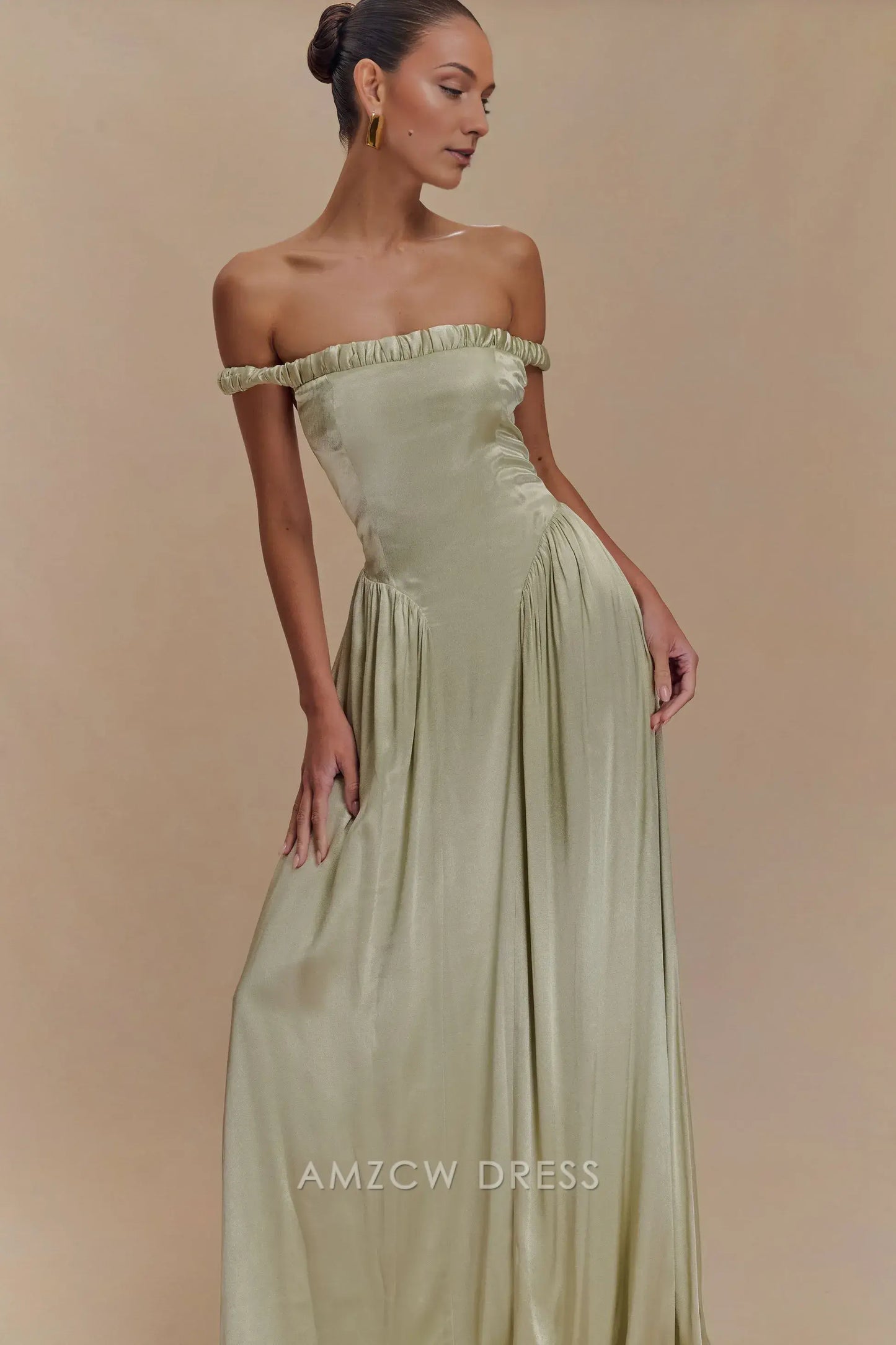 Amzcw Elegant prom clothes Dropped Waist Maxi Dress - Sage Floor Length formal hot sale for women
