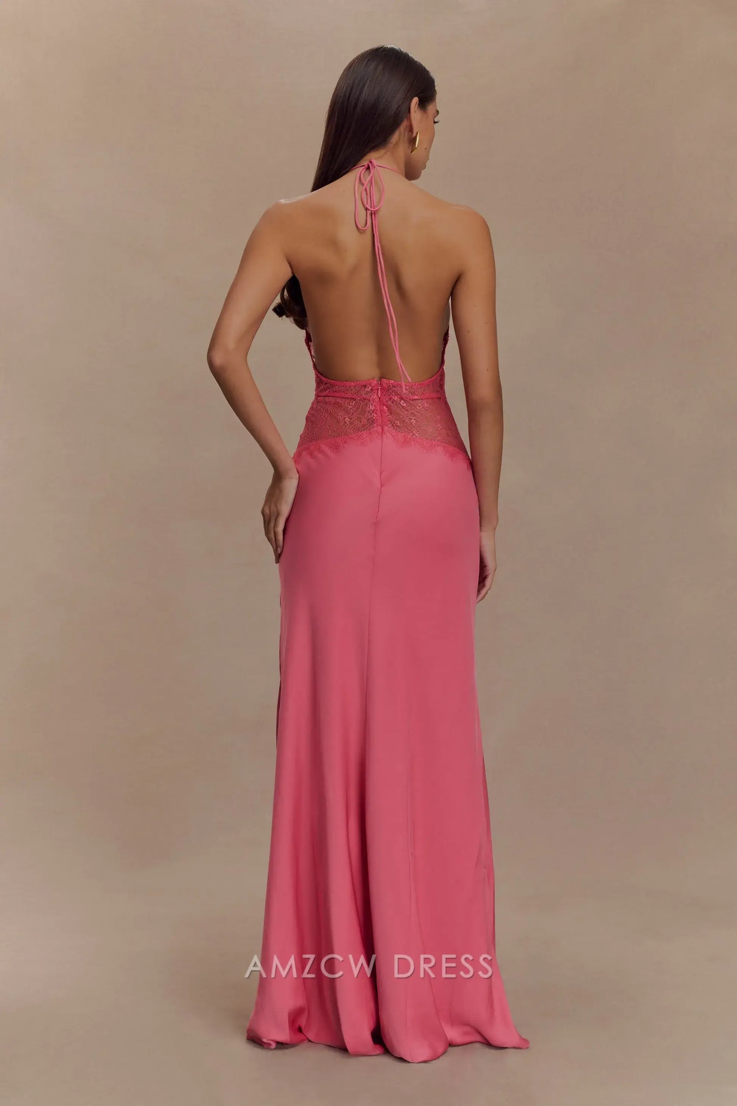 Amzcw Elegant prom clothes Lace And Satin Maxi Dress - Blush Rose formal hot sale for women