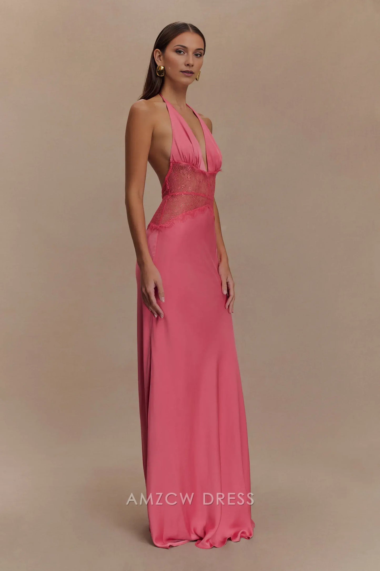 Amzcw Elegant prom clothes Lace And Satin Maxi Dress - Blush Rose formal hot sale for women