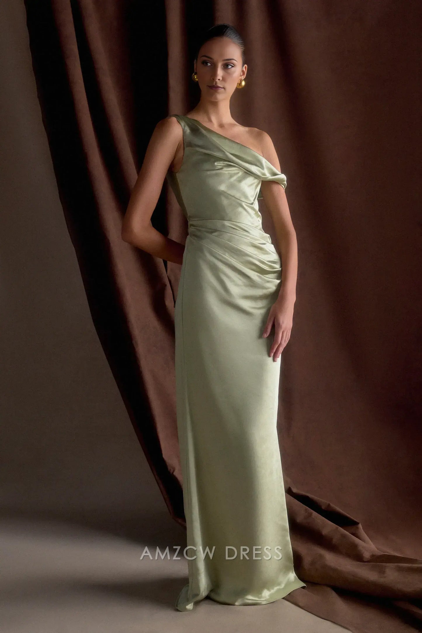Amzcw Elegant prom clothes Off Shoulder Satin Maxi Dress - Sage Floor Length formal hot sale for women
