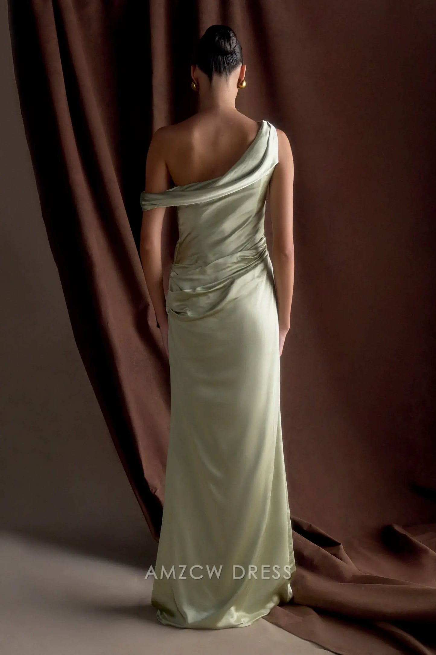Amzcw Elegant prom clothes Off Shoulder Satin Maxi Dress - Sage Floor Length formal hot sale for women