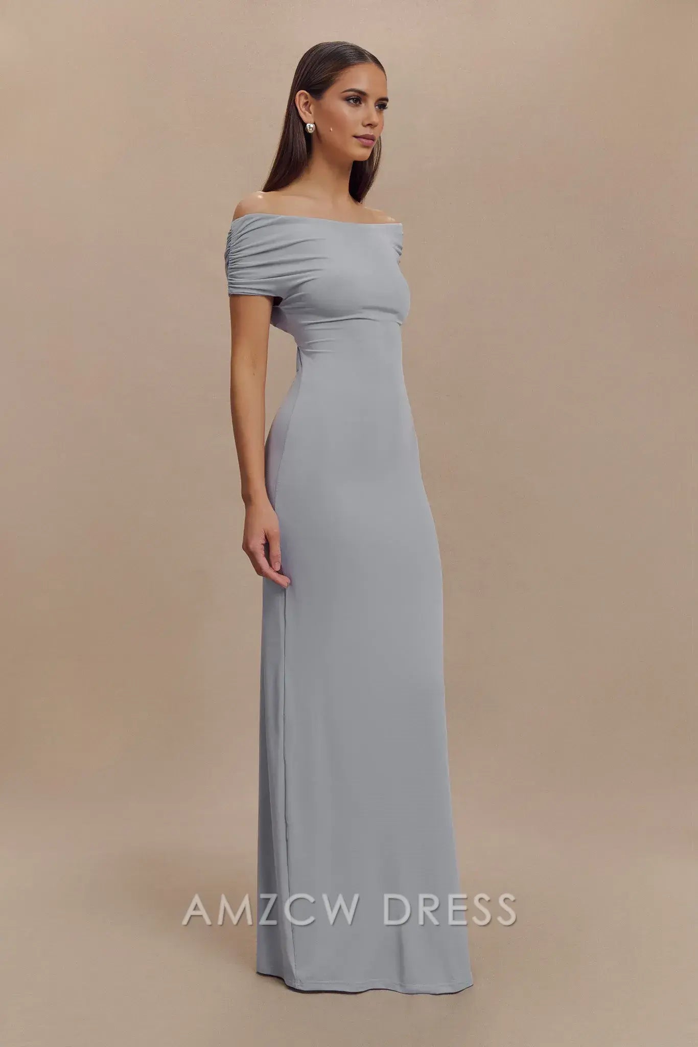 Amzcw Elegant prom clothes Off Shoulder Slinky Maxi Dress - Dusty Blue Floor Length formal hot sale for women