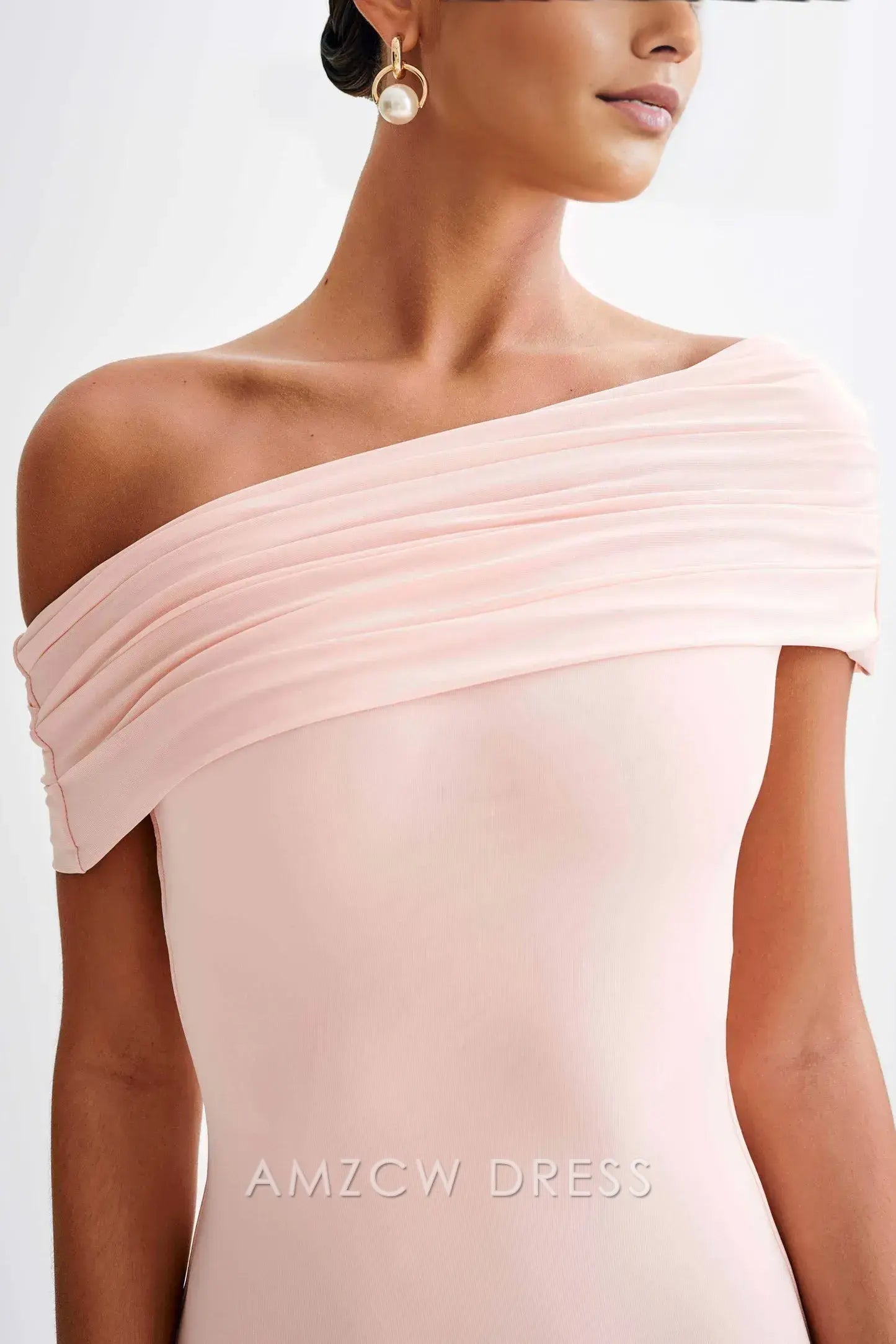 Amzcw Elegant prom clothes Off Shoulder Slinky Maxi Dress - Pale Pink Floor Length formal hot sale for women