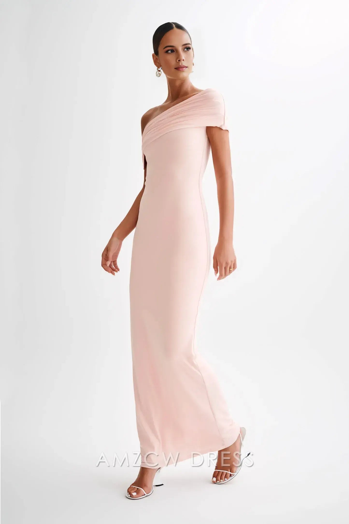 Amzcw Elegant prom clothes Off Shoulder Slinky Maxi Dress - Pale Pink Floor Length formal hot sale for women