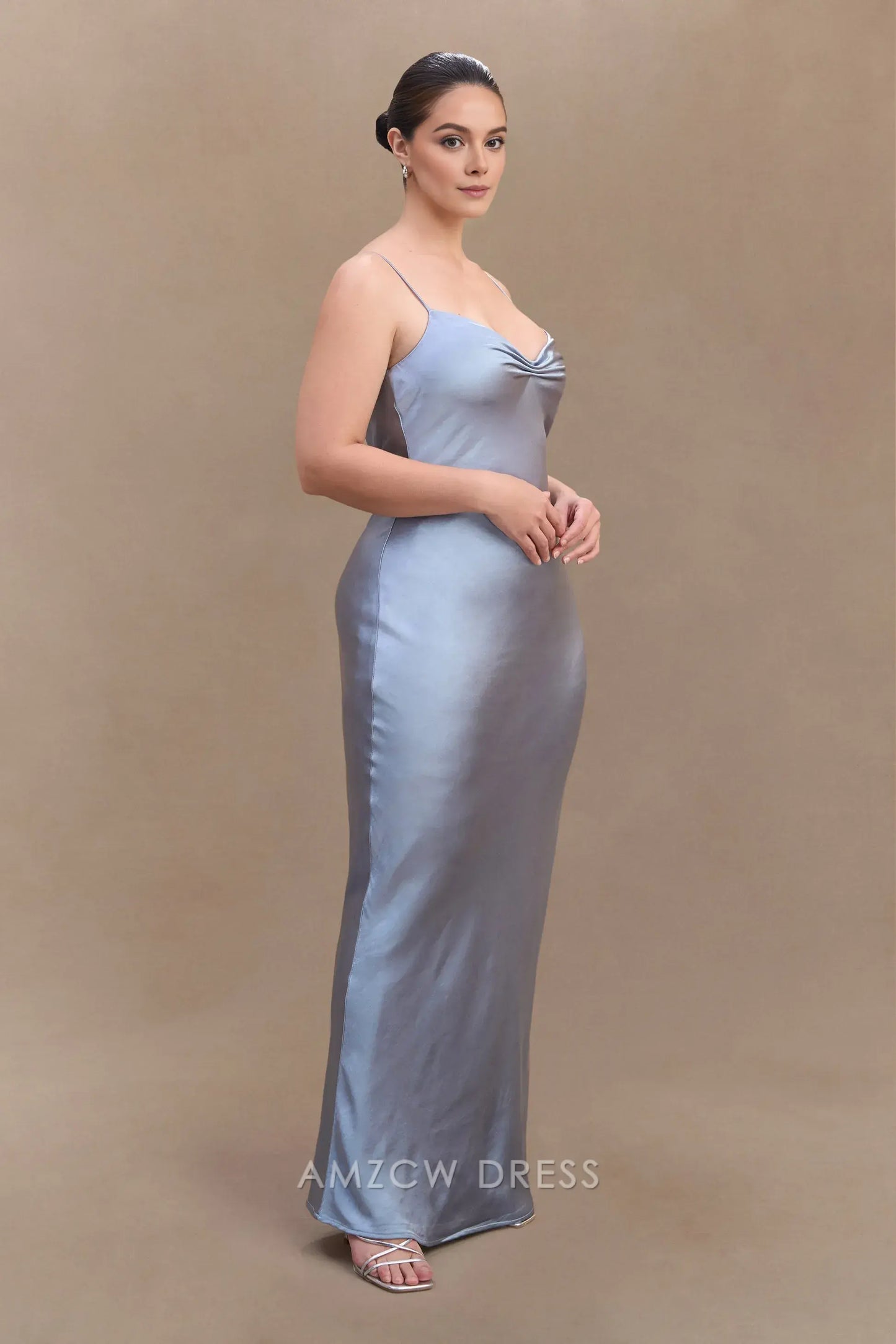 Amzcw Elegant prom clothes Plus Size Sweetheart Satin Maxi Dress - Frosted Blue Floor Length formal hot sale for women