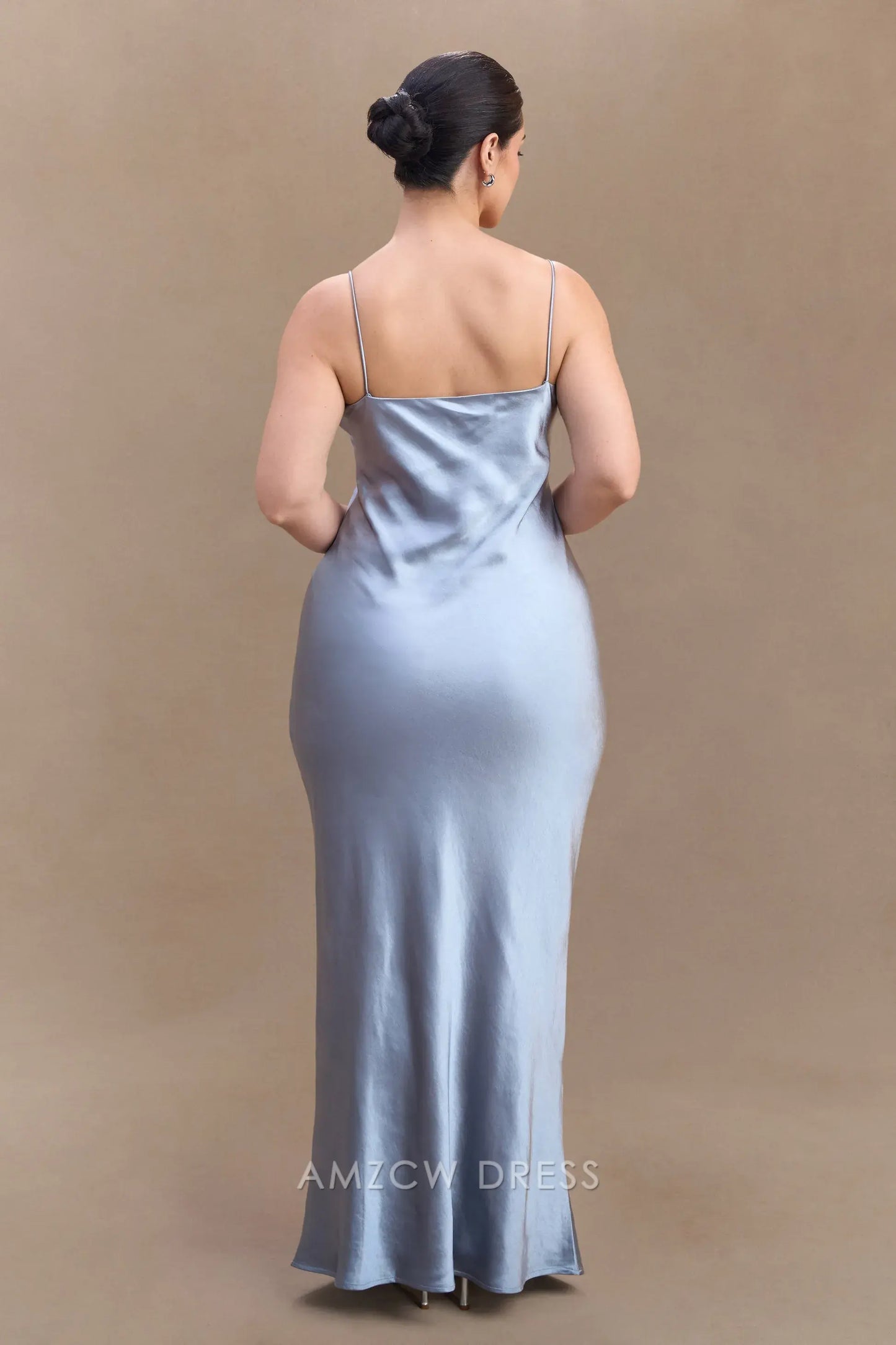 Amzcw Elegant prom clothes Plus Size Sweetheart Satin Maxi Dress - Frosted Blue Floor Length formal hot sale for women