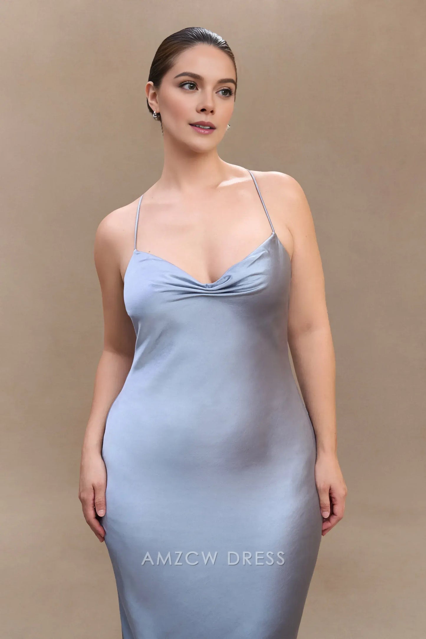 Amzcw Elegant prom clothes Plus Size Sweetheart Satin Maxi Dress - Frosted Blue Floor Length formal hot sale for women