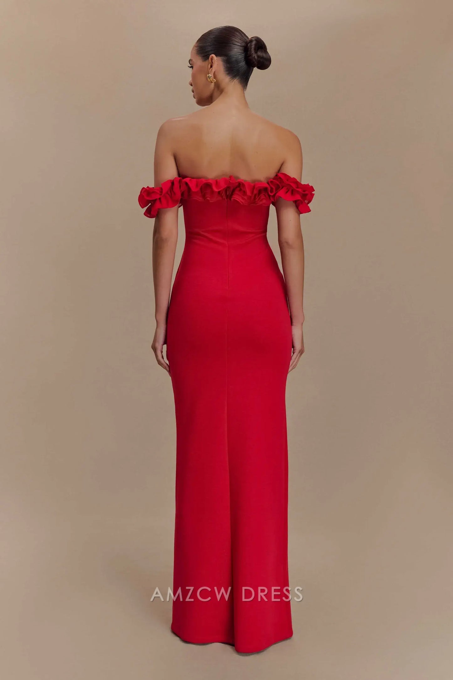 Amzcw Elegant prom clothes Ruffle Off Shoulder Maxi Dress - Ruby Floor Length formal hot sale for women