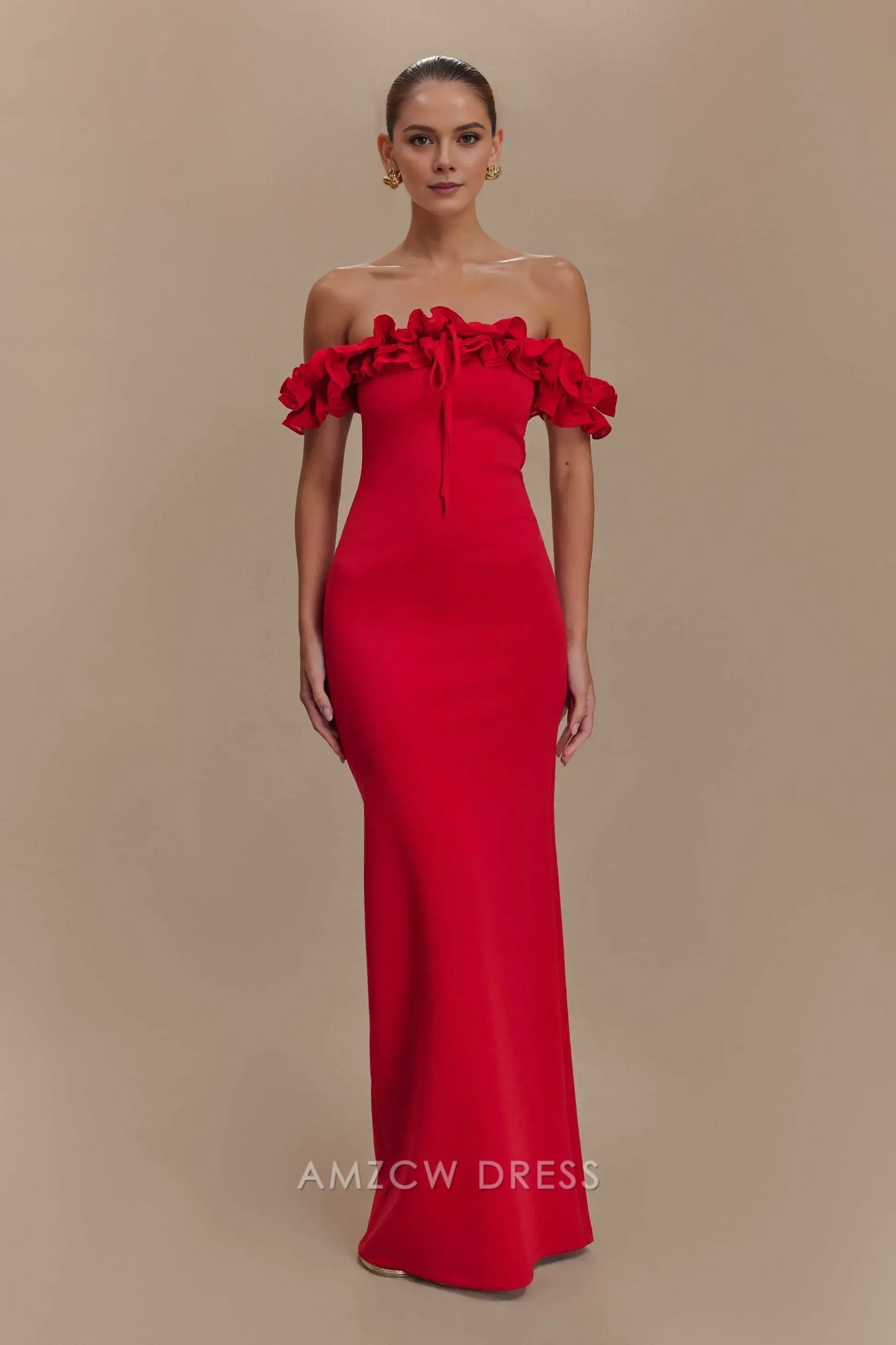Amzcw Elegant prom clothes Ruffle Off Shoulder Maxi Dress - Ruby Floor Length formal hot sale for women