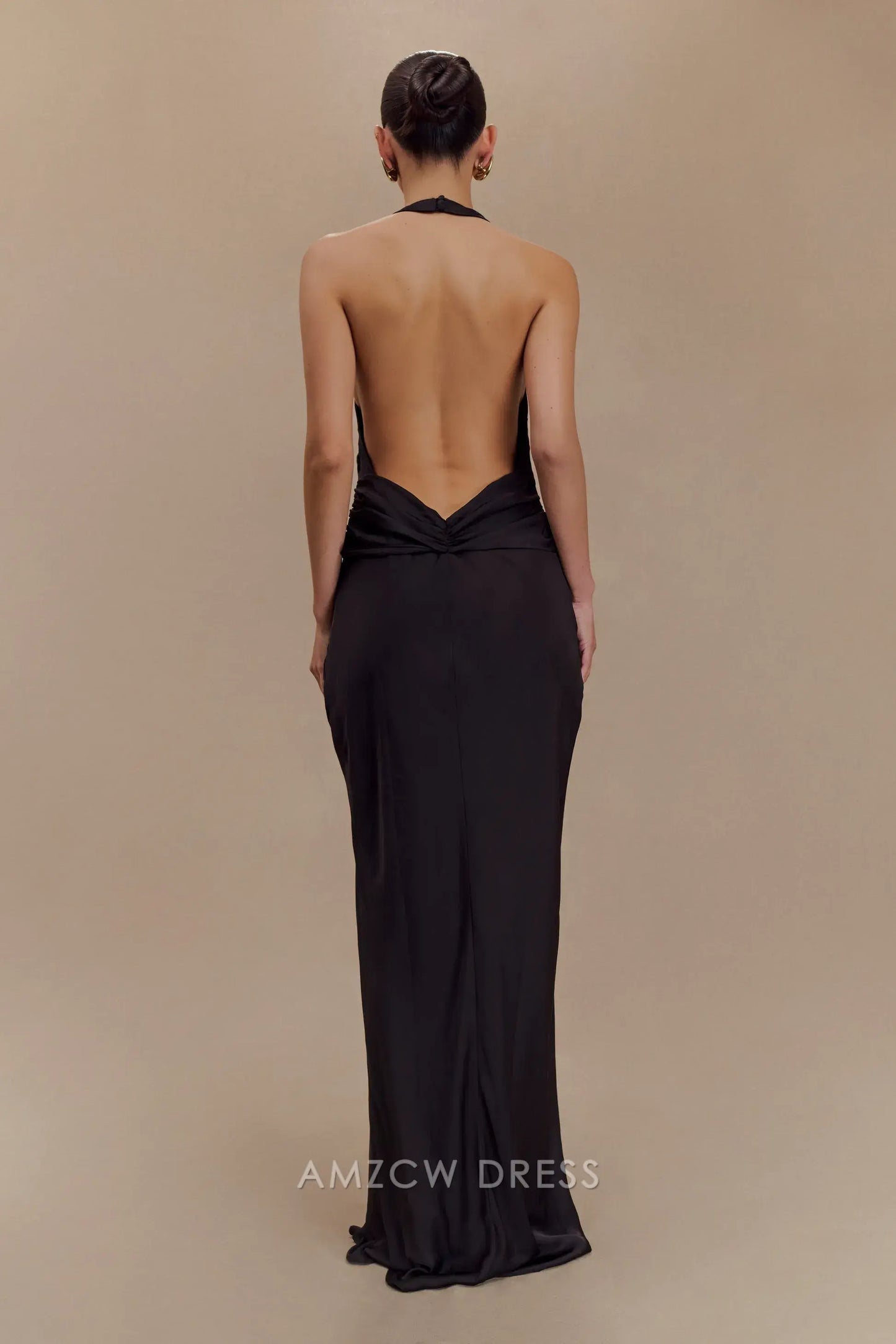 Amzcw Elegant prom clothes Satin Halter Maxi Dress - Black Floor Length formal hot sale for women