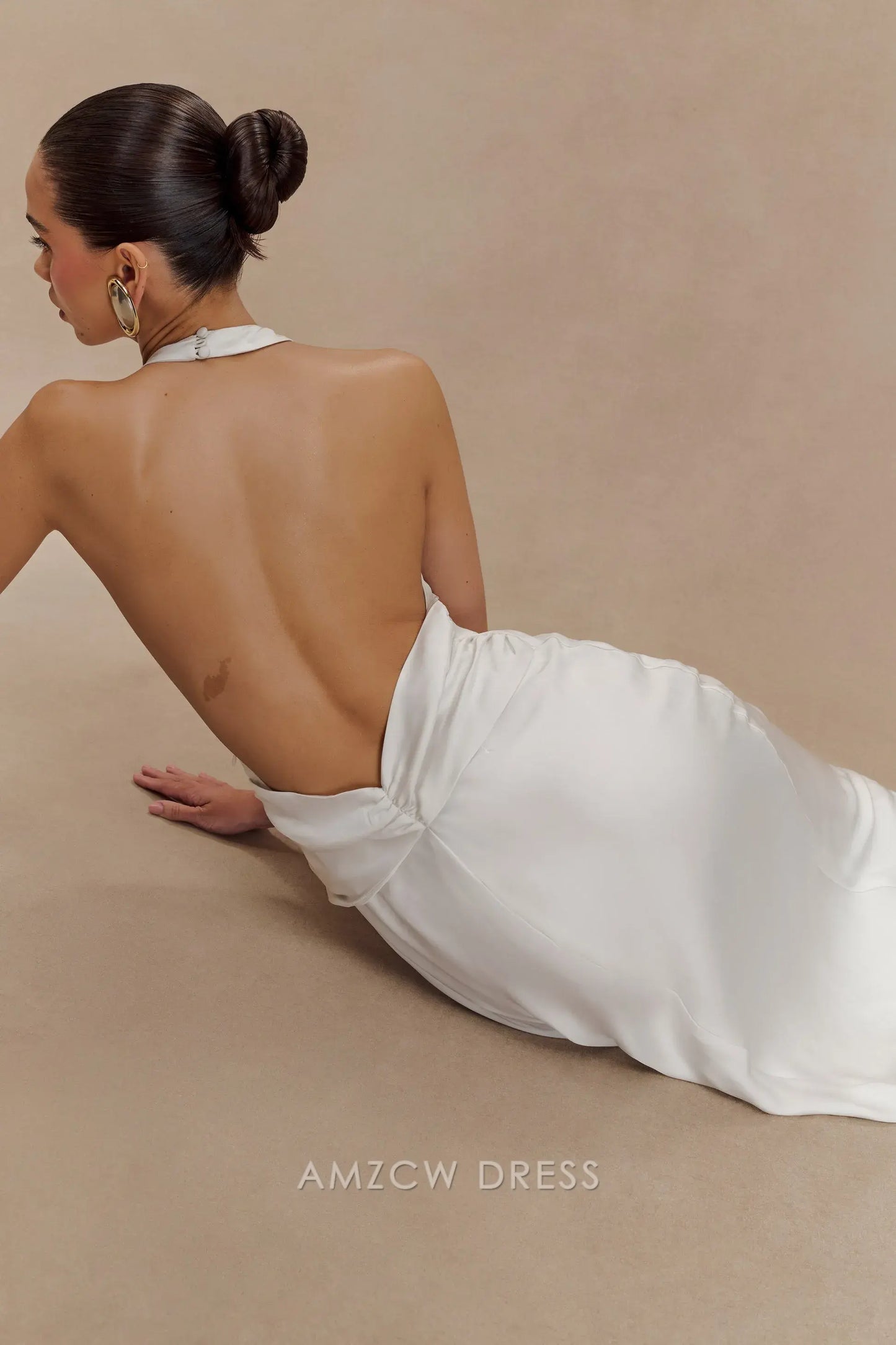 Amzcw Elegant prom clothes Satin Halter Maxi Dress - Ivory Floor Length formal hot sale for women