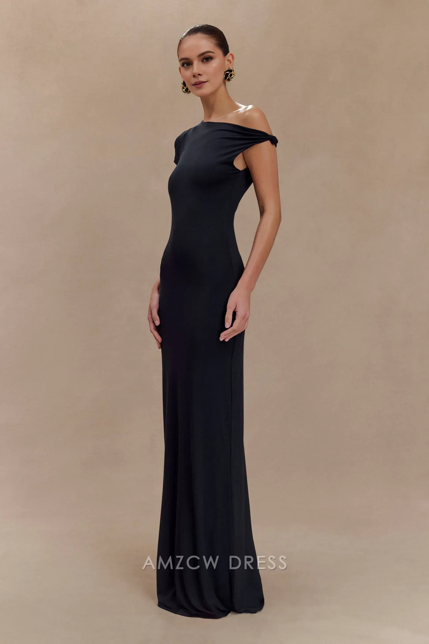 Amzcw Elegant prom clothes Short Sleeve Modal Maxi Dress - Black Floor Length formal hot sale for women