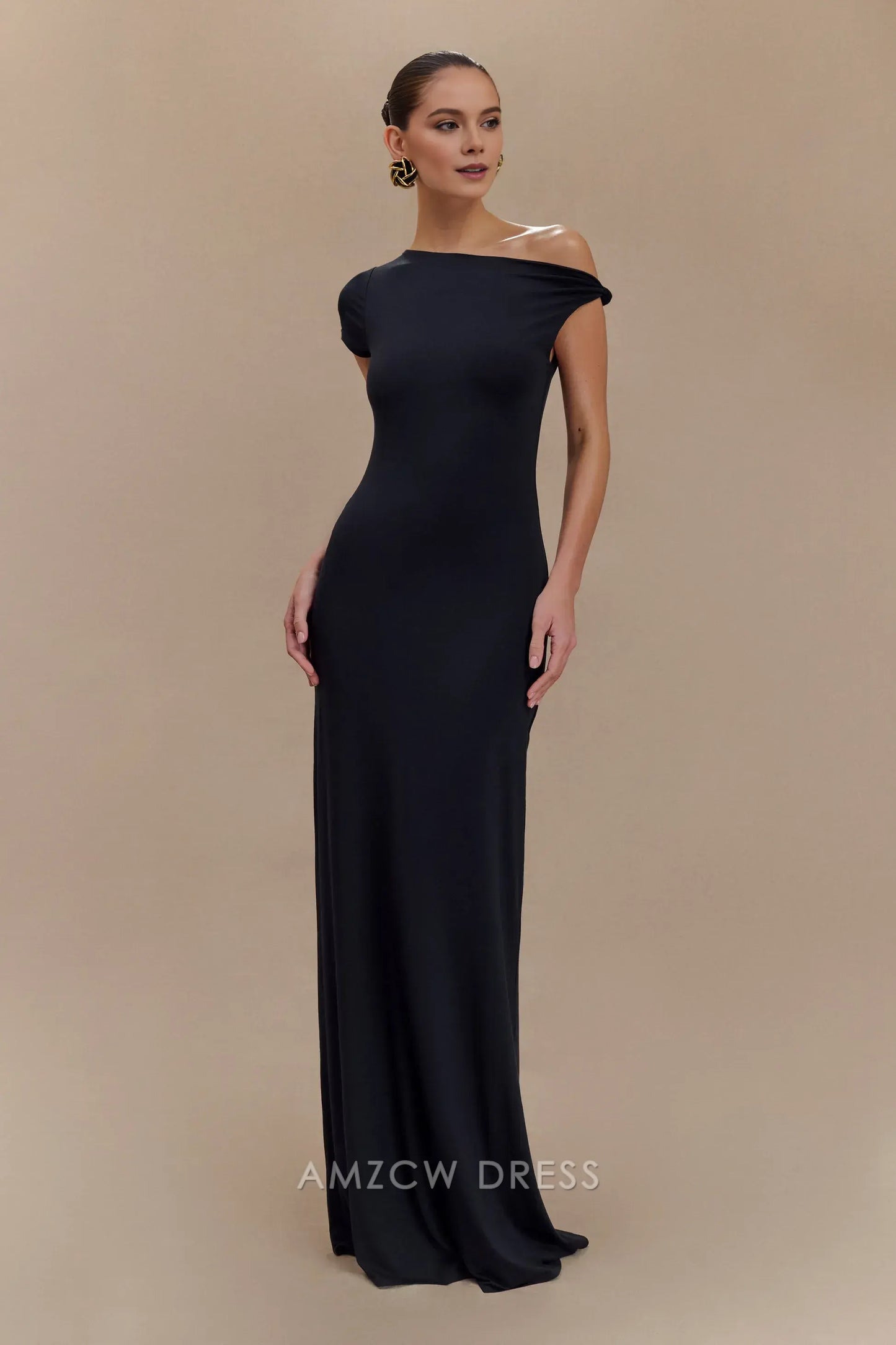 Amzcw Elegant prom clothes Short Sleeve Modal Maxi Dress - Black Floor Length formal hot sale for women