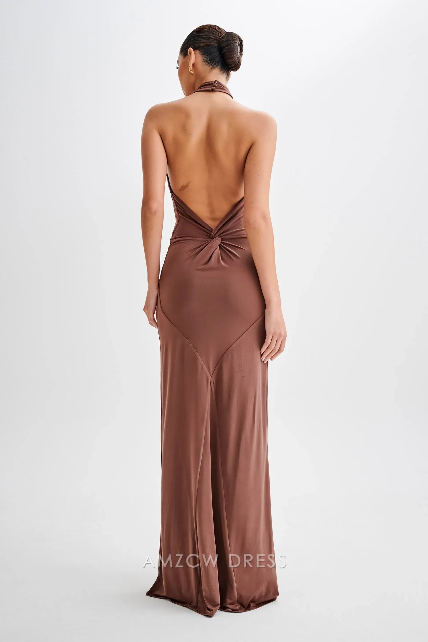 Amzcw Elegant prom clothes Slinky Halter Maxi Dress - Chocolate Floor Length formal hot sale for women