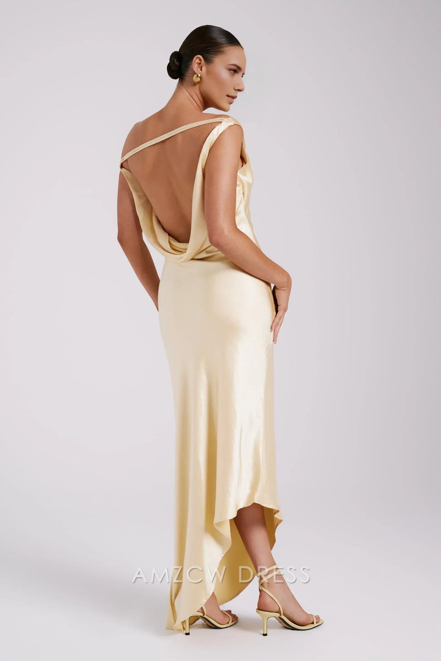 Amzcw Elegant prom clothes Slip Maxi Dress With Asymmetrical Hem - Butter backless formal hot sale for women