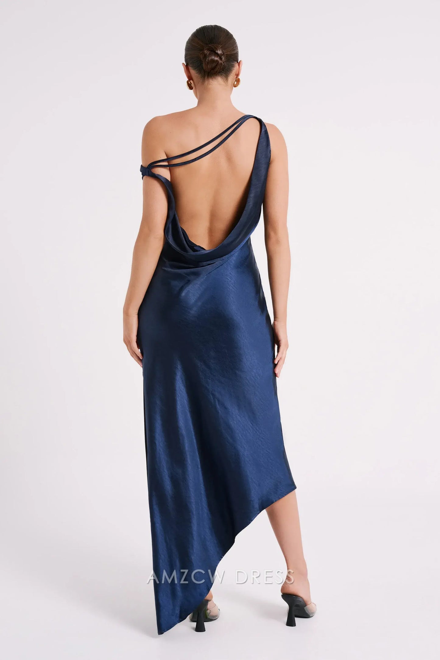 Amzcw Elegant prom clothes Slip Maxi Dress With Asymmetrical Hem - Navy formal hot sale for women