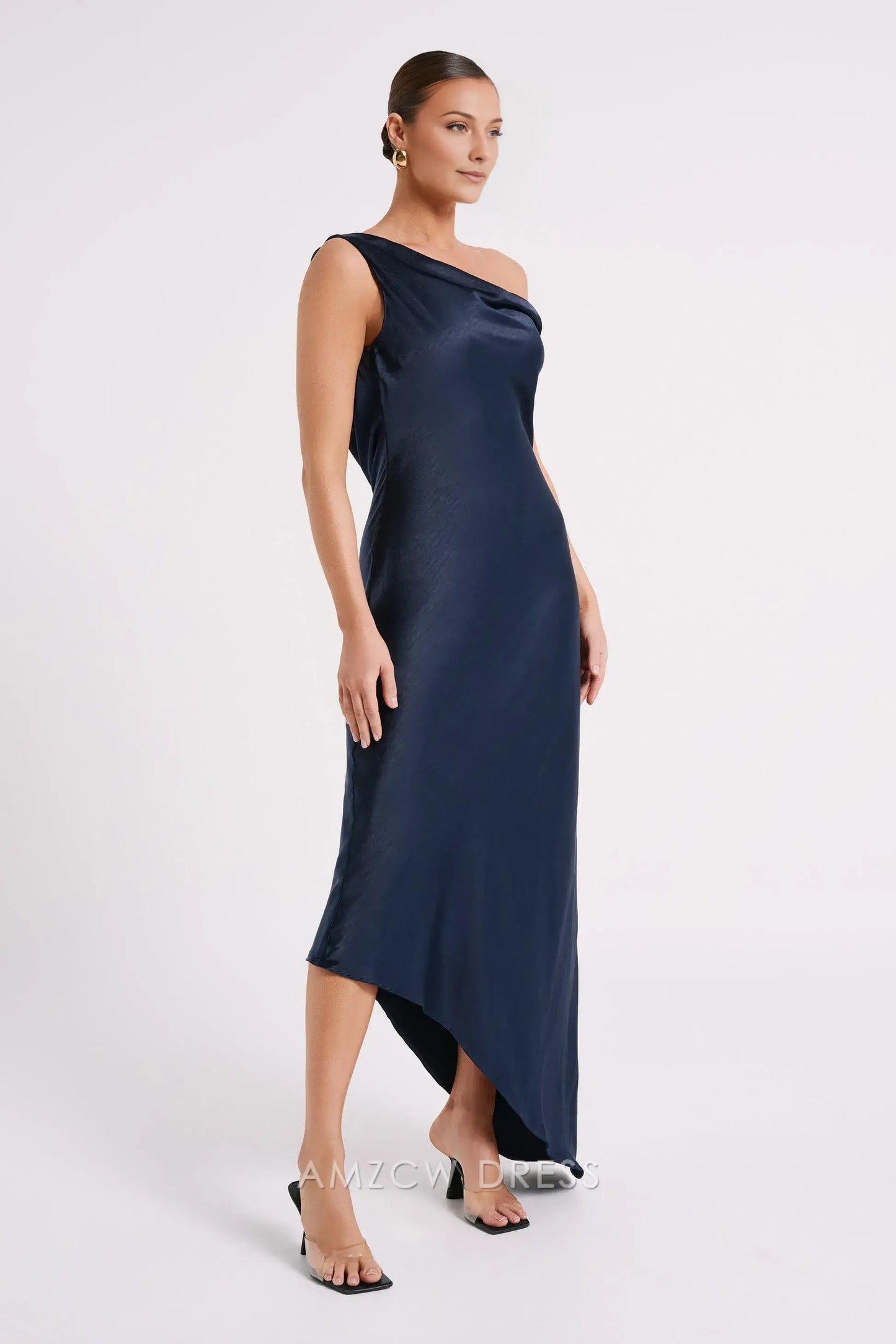 Amzcw Elegant prom clothes Slip Maxi Dress With Asymmetrical Hem - Navy formal hot sale for women