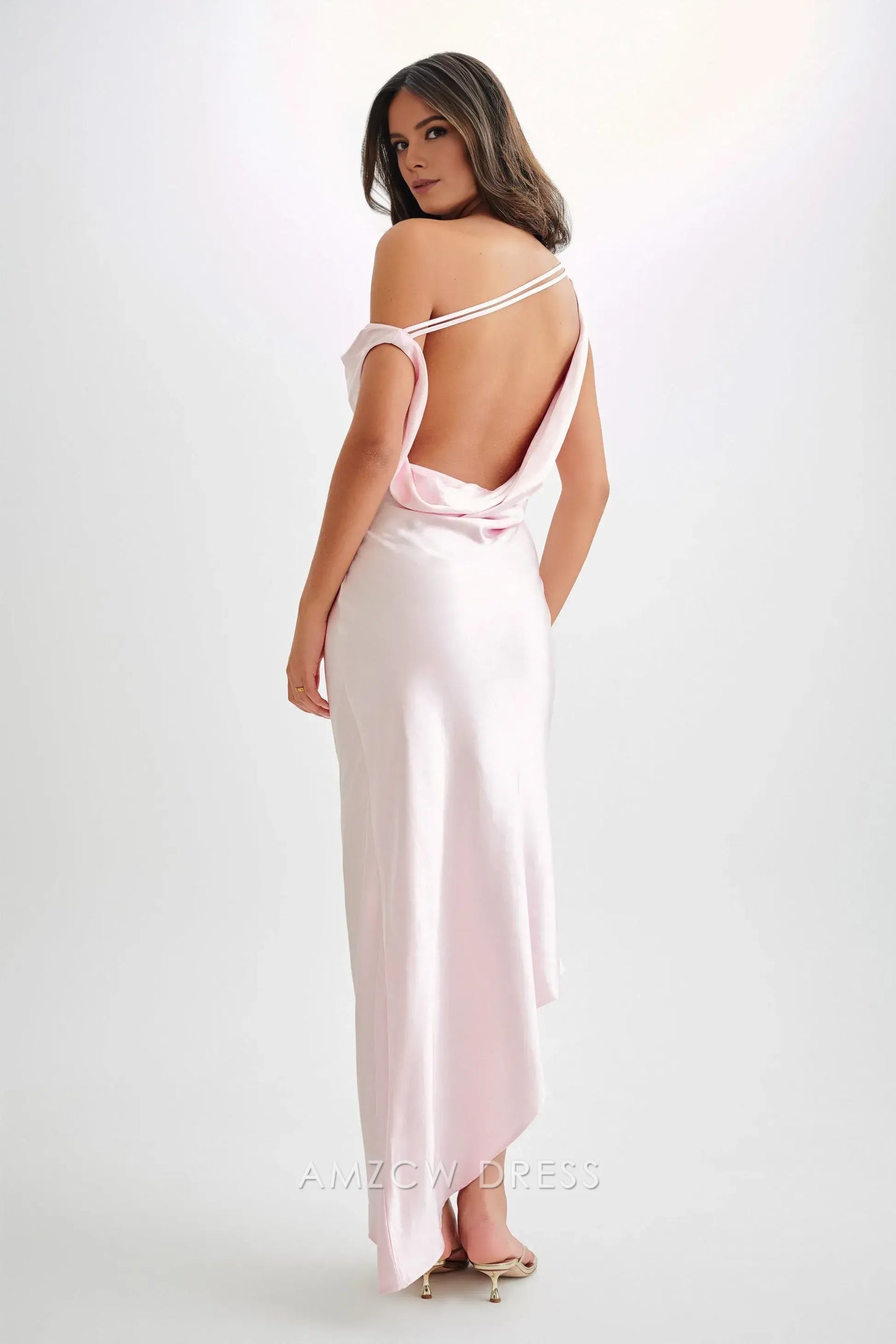 Amzcw Elegant prom clothes Slip Maxi Dress With Asymmetrical Hem - Pale Pink Floor Length formal hot sale for women